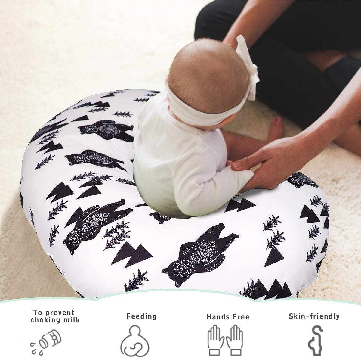 TANOFAR Bear Nursing Pillow Cover, Breastfeeding Pillow Slipcover for Baby Boys & Girls, Nursing Pillow Case for Newborn, Soft Fabric Fits Snug on Infant, Washable & Breathable, Black & White Animal image number 4