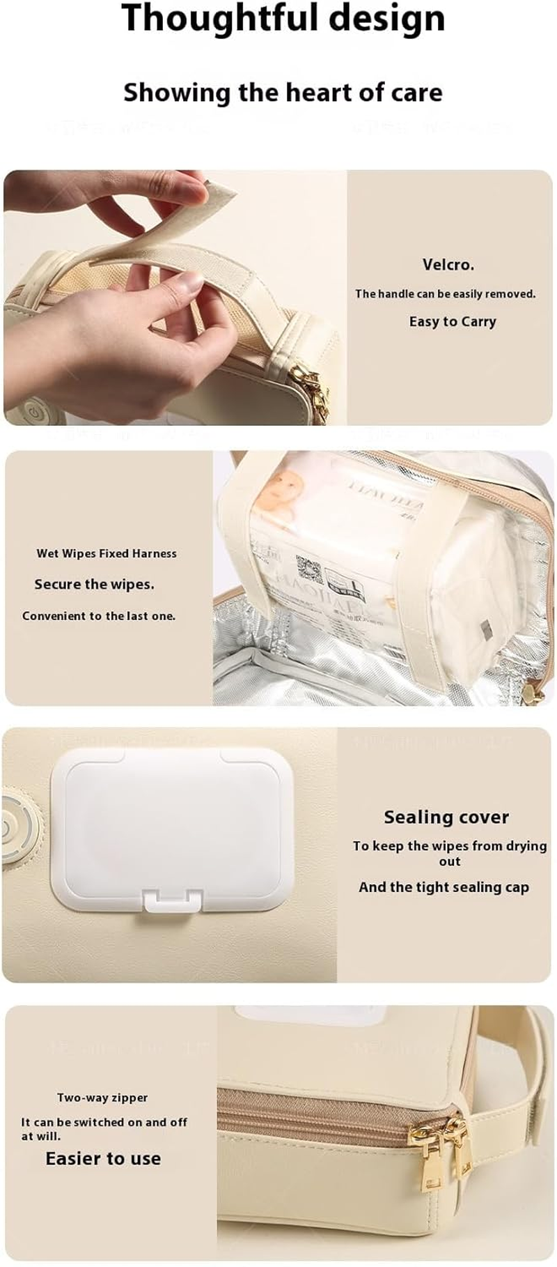 ◉ Baby Wipe Warmer, Large Capacity Wipes Dispenser with 3 Temperature Modes | Fast & Even Heating | USB Powered | Newborn Essentials for Home Car Travel with 15-Pcs Car Trash Bag image number 4
