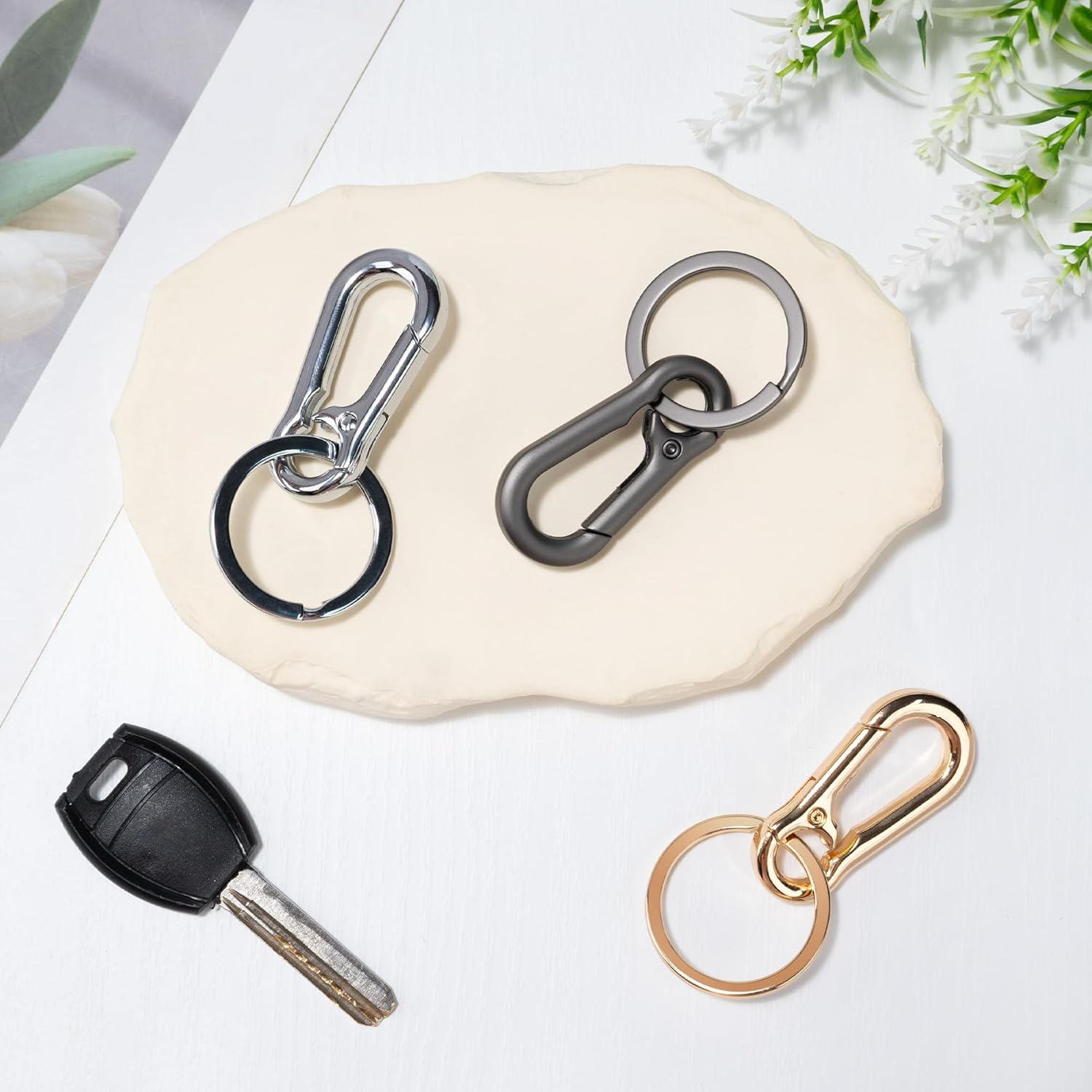 3Pack Metal Keychains Key Ring Holder Organizer Zinc Alloy Sturdy Key Chain Cut Keyring Accessories Hooks Rings Key Finder Key Ring Clip for Home Office and Car Carabiner for Women Men Gifts Travel image number 3