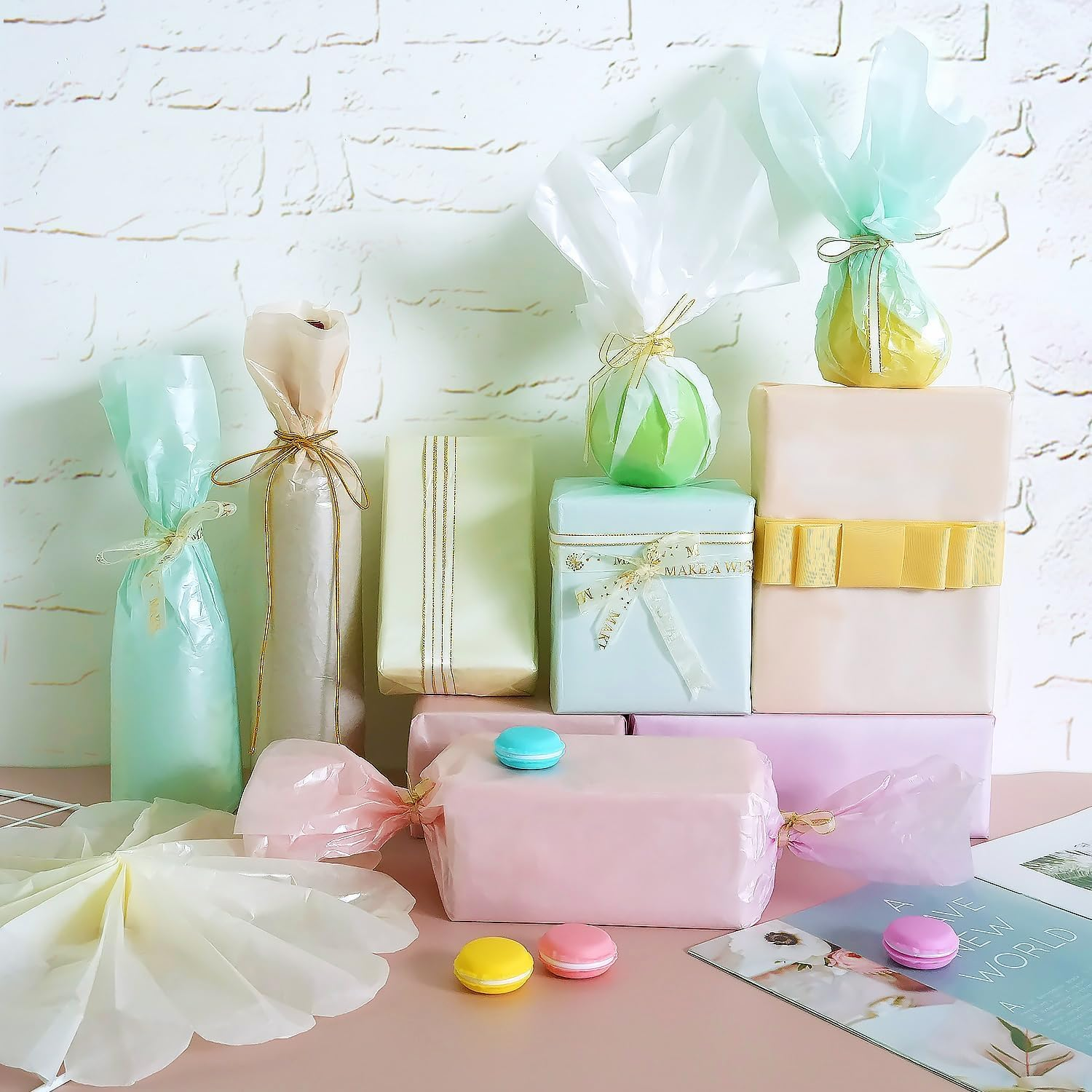 Tissue Paper Bulk, 105 Sheets Tissue Paper for Gift Bags Crafts, 7 Metallic Colors Tissue Paper for Wrapping Packaging Pastel Tissue Paper for Wedding Birthday Baby Shower Party Decor, 14 X 20 Inches - Gold image number 5