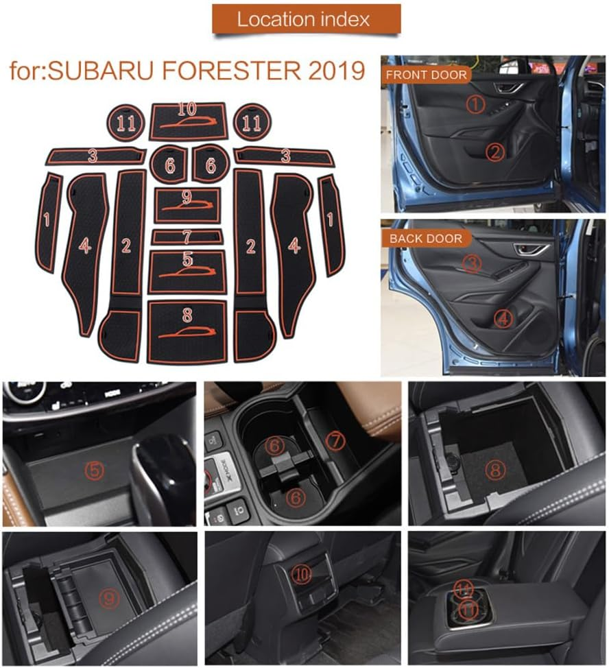 17PCS Car Interior Liners & Cup Holder Mats Fit for Subaru Forester 2019-2024, Interior Non-Slip anti Dust Cup Holder Inserts, Door Pocket Liners Interior Accessories image number 4