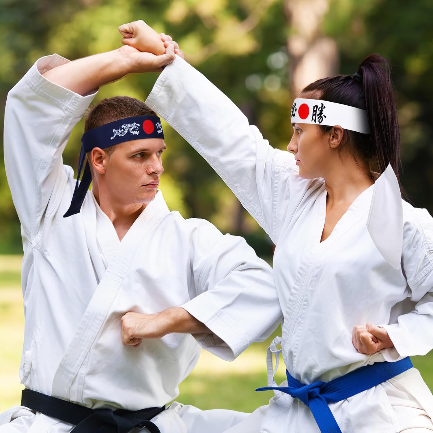 Angoily Japanese Headband Set 2Pcs Workout Headbands Blue Mythical Pattern for Sports and Running image number 3