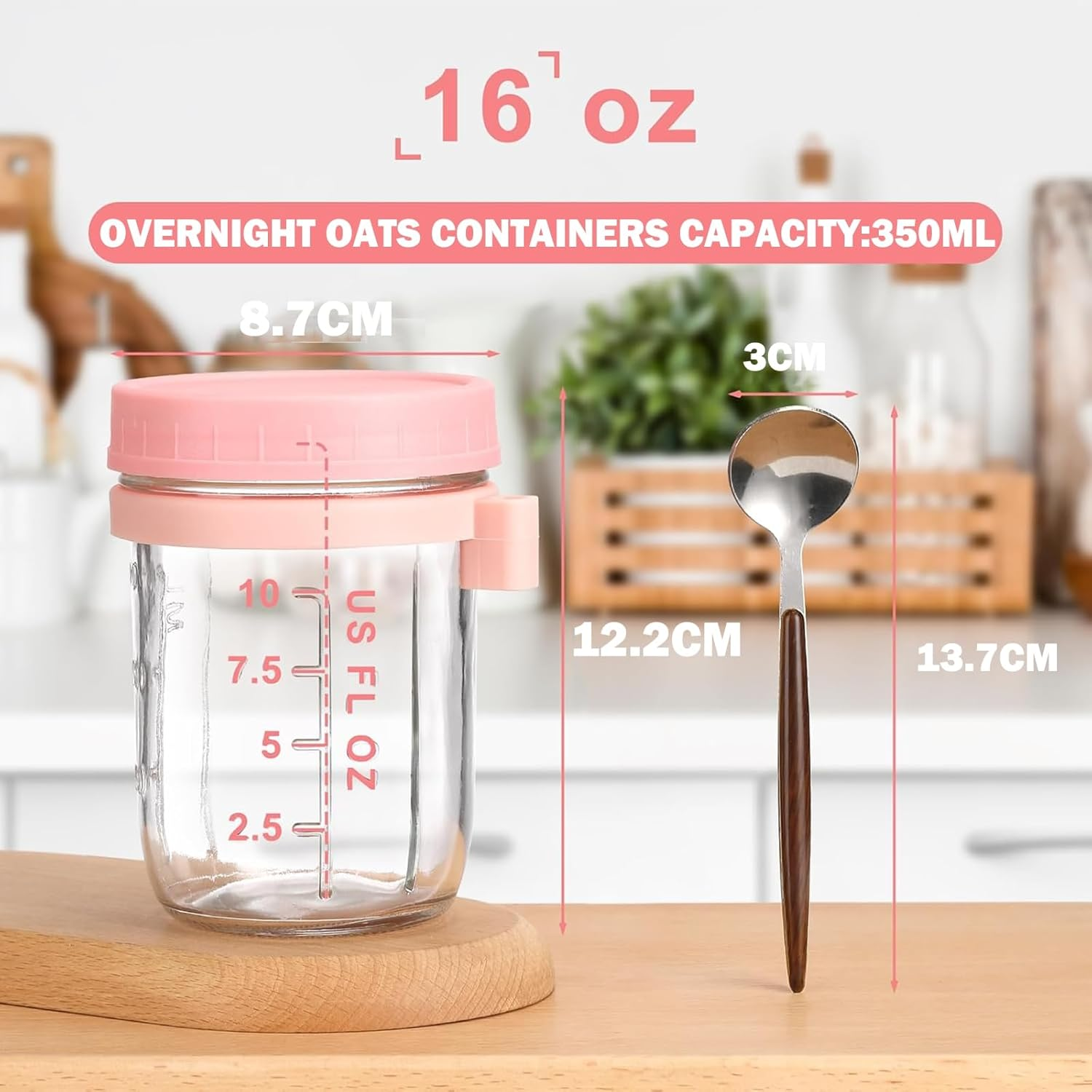 4 Pack Overnight Oats Containers with Lids and Spoons 16 Oz Glass Mason Jars for Overnight Oats Leak Proof Oatmeal Container Great for Cereal Fruit Vegetable Milk Salad Yogurt Meal Prep image number 2