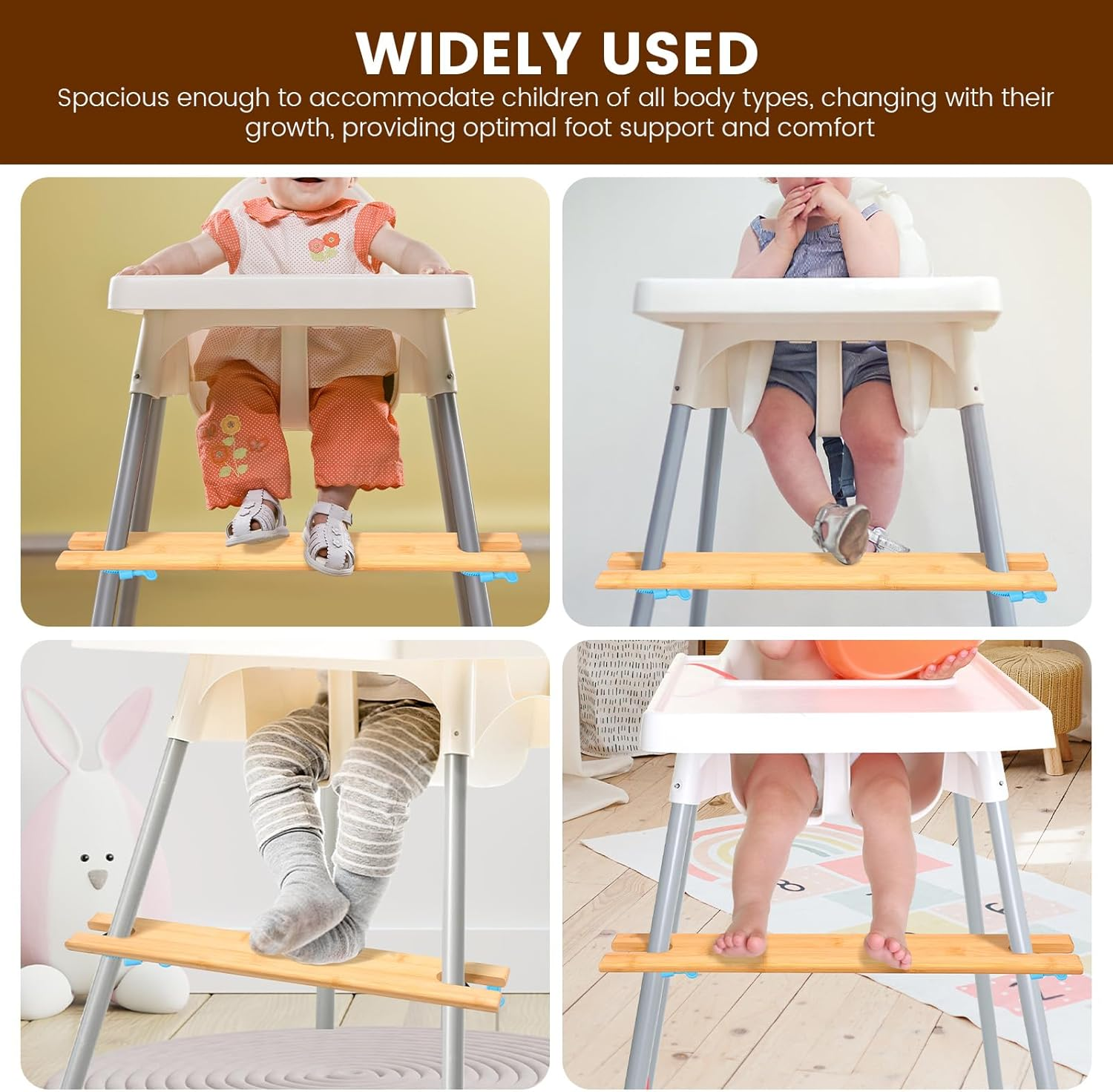 2Pack Baby High Chair Foot Rest Universal Bamboo High Chair Footrest Adjustable Height with Rubber Ring Compatible for Most Highchairs (Color B) - Color B image number 6