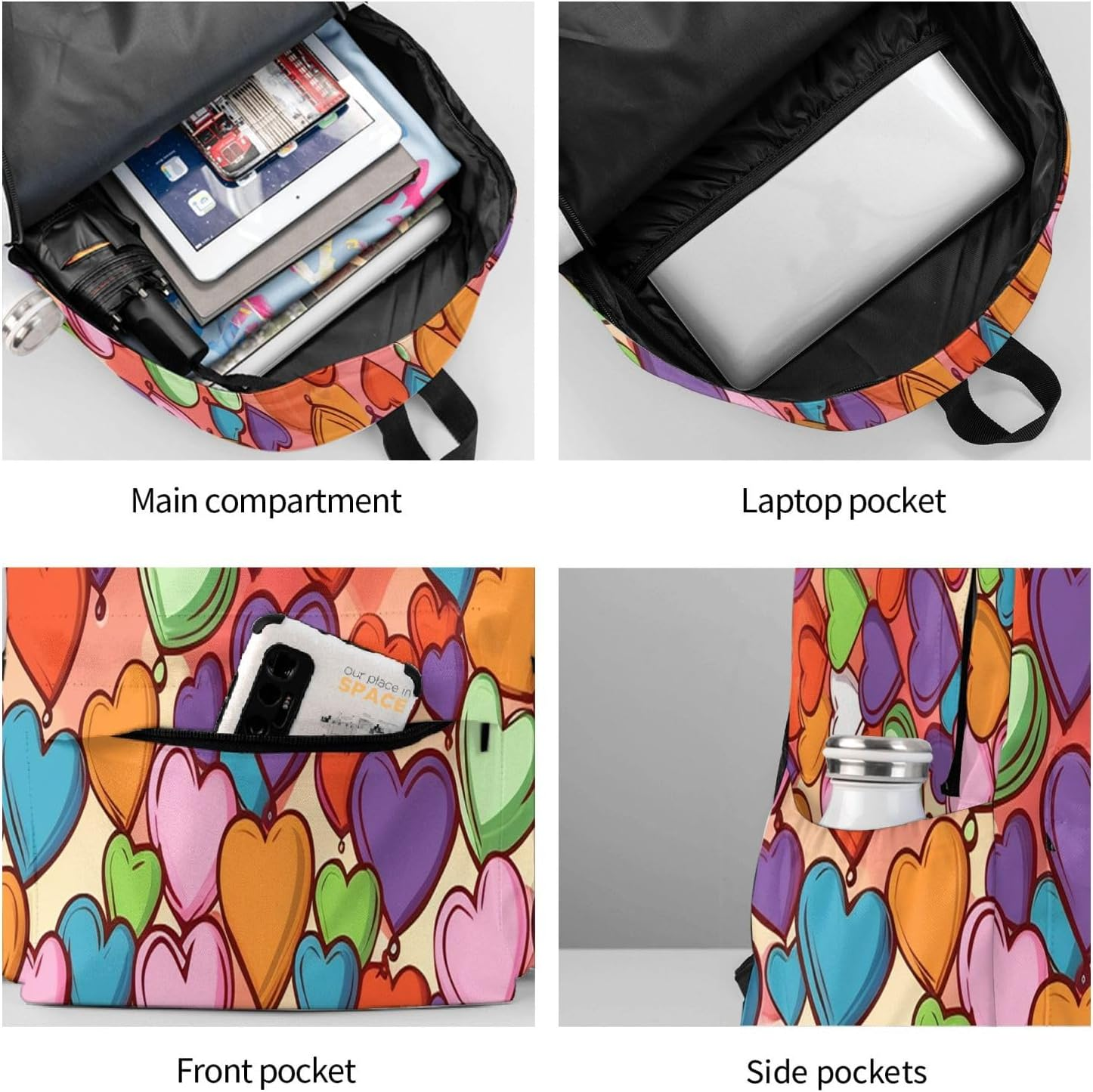 LKVNSWERT - Travel Backpack for Men and Women, Travel Backpack for 15.6 Inch Laptop, Casual Daypack for Weekend - Colorful Heart Pattern. image number 2