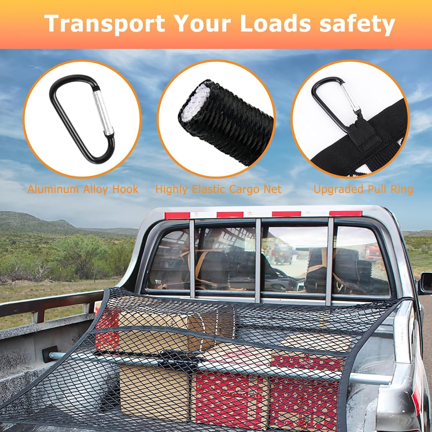 Highly Elastic Cargo Net, Simple Pickup Truck Bed Cargo Mesh Organiser, Suitable for Trailer,Ford,Chevrolet,Dodge Truck Bed Daily Light Loads of Trucks Accessories, 4'X4' Stretches to 7'X7' image number 2