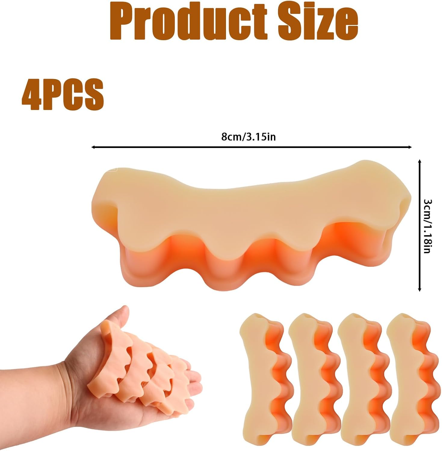 2 Pairs Silicone Toe Separators, Feet Gel Spacers to Correct Bunions and Restore Toes, Yoga Training Therapeutic Relief Pain Hammer & Claw Toe Flamingo Feet Corrector for Women & Men (Skin-Color) image number 6