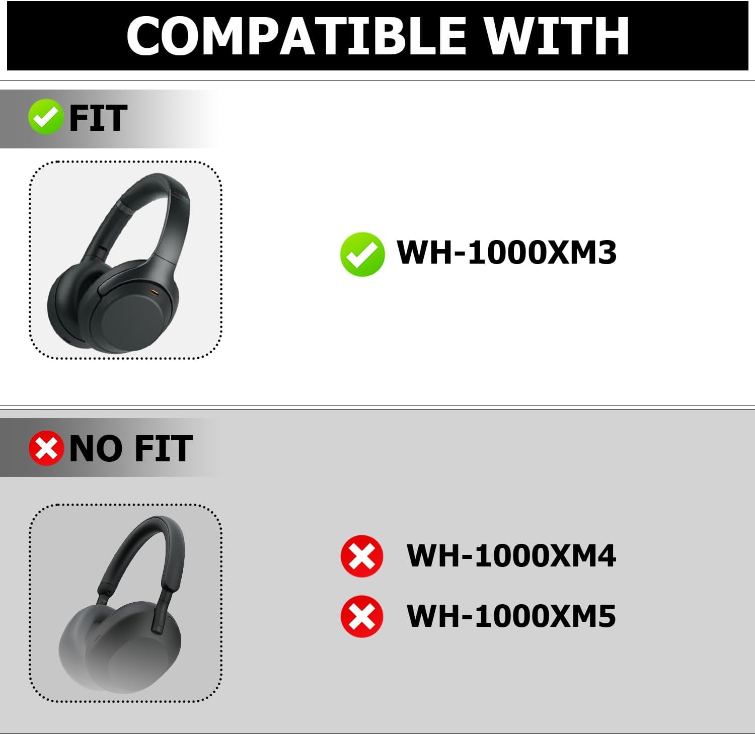 Umvowuxa Replacement Ear Pads Compatible with Sony WH-1000XM3 Headphones,Soft Protien Leather(Black) - Black image number 2