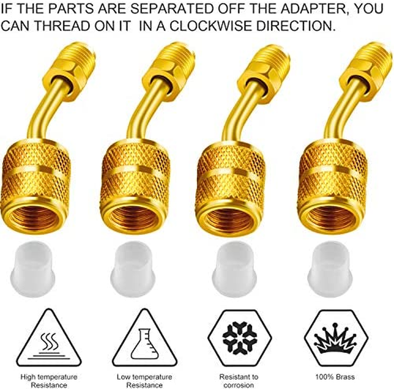 Chinco 2 Pcs R410A Adapter for Mini Split Charging Adapter Vacuum Port with Thimble 5/16 Inch Female Quick Coupler to 1/4 Inch Male Flare for Air Conditioner HVAC Refrigeration (45&deg; Angle)
