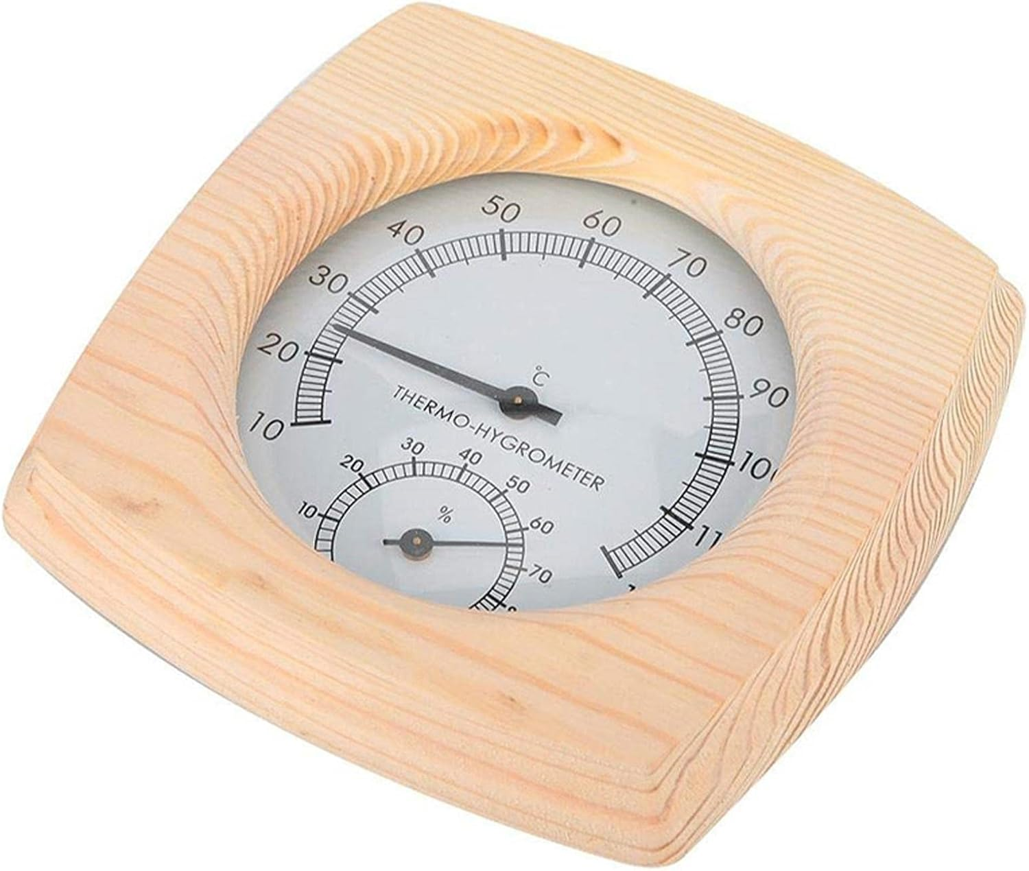Wooden Sauna Thermometer,2 in 1 Square Hygrometer Thermometer | No Battery Weather Hygrometer for Sauna Room Wall