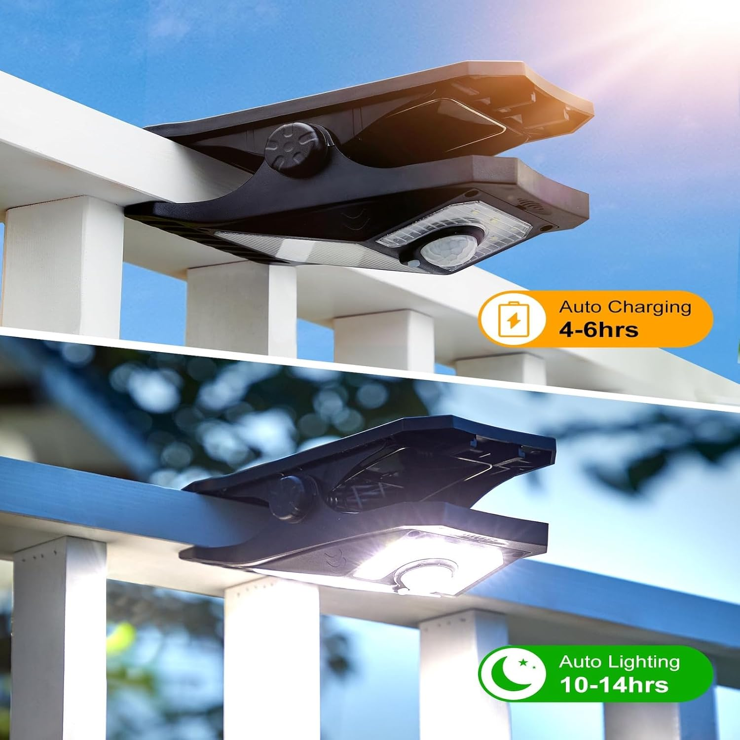 90 Leds Clip-On Solar Motion Sensor Lights Outdoor &ndash; 2 Packs Solar Sensor Security Lights for Fence, Patio, Gutter, Chain Link &ndash; 3 Lighting Modes image number 5