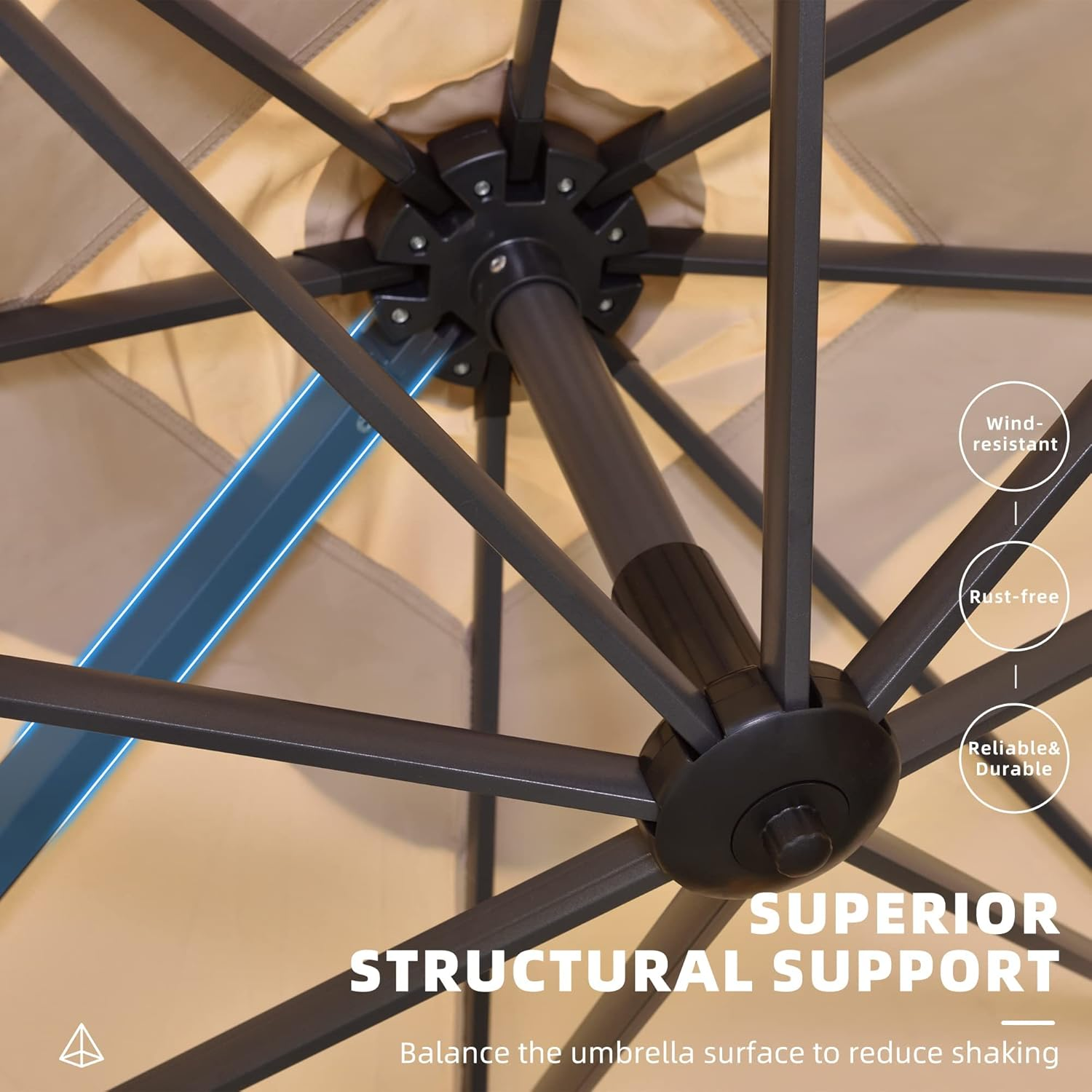 Purple Leaf 2.5X2.5 M Large Patio Umbrella Outdoor, Cantilever Umbrella with Crank Handle and Tilt,Offset Umbrella for Deck and Outdoor Beige - Beige image number 3