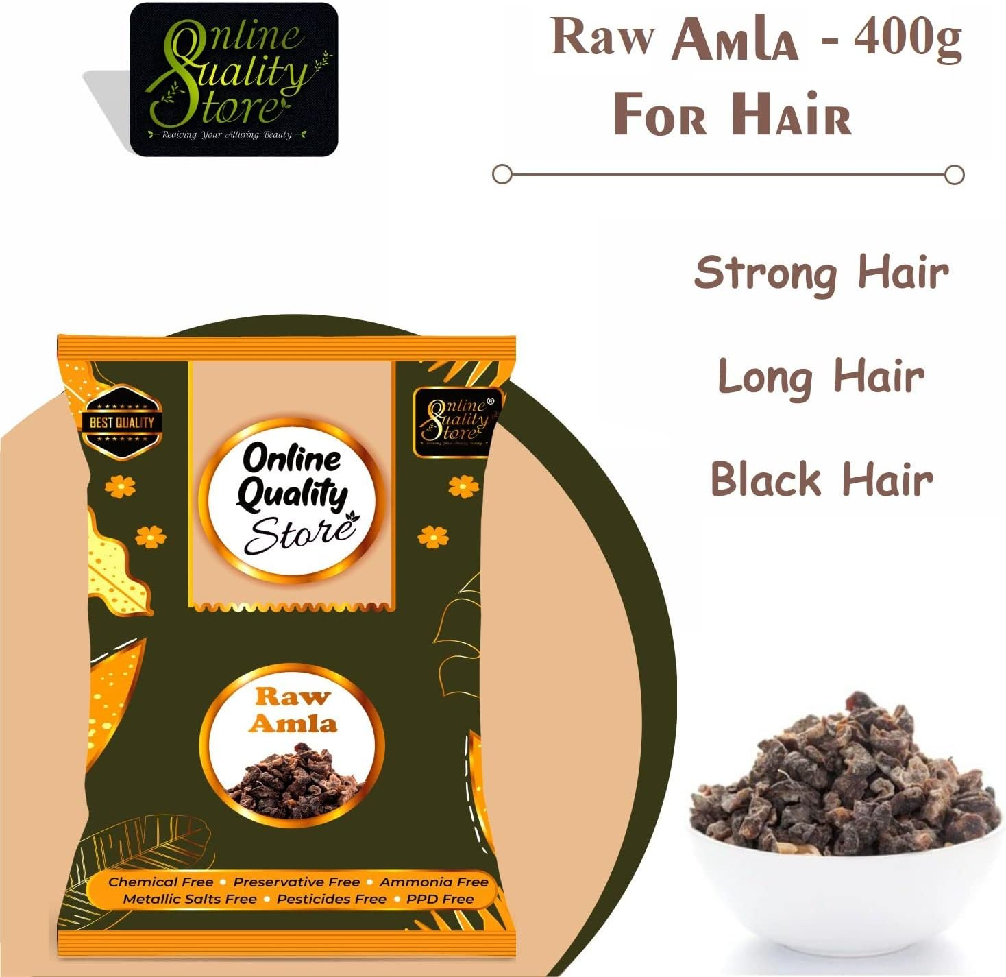 Online Quality Store Raw Amla for Hair Natural (Amla) Dried Form, 400G