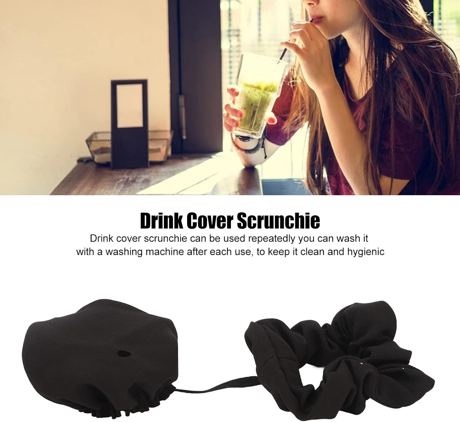 Beverage Cover Reusable for Beverage Scaling Scrunchie Cups (Black) image number 6