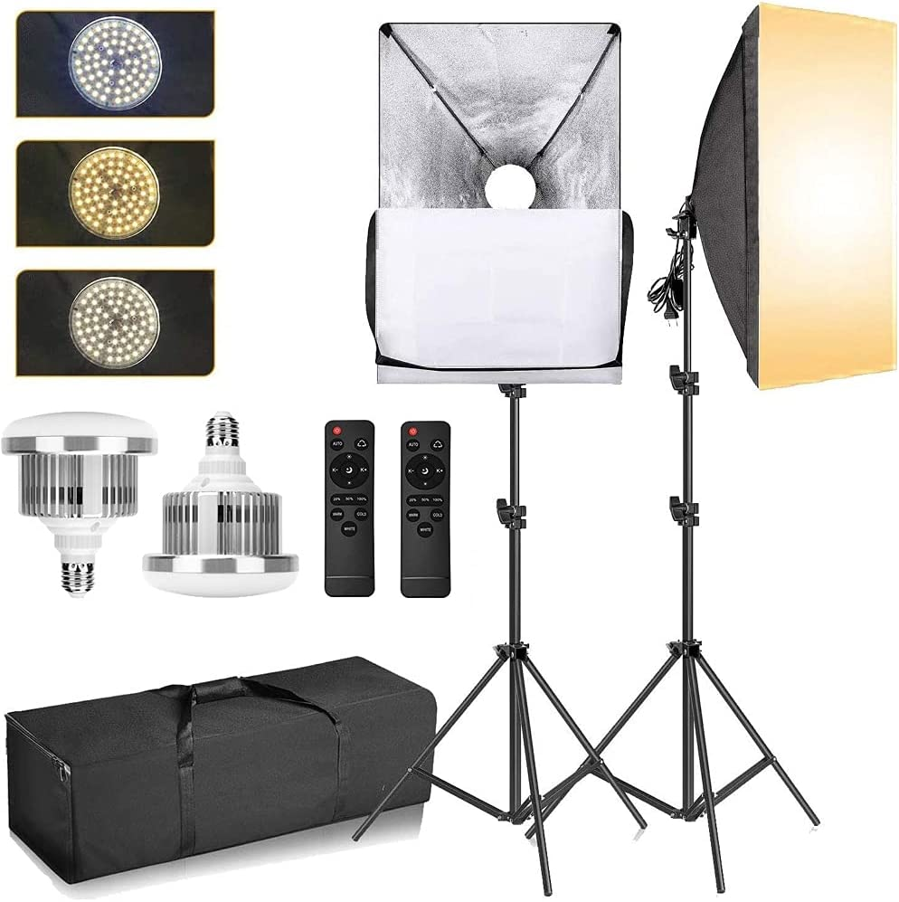 Softbox Lighting Kit, Professional Photography 2X 85W 3200K-5600K Dimmable LED Continuous Light Studio Equipment with 50X70Cm Soft Box Reflectors for Portrait Product Fashion Shooting.