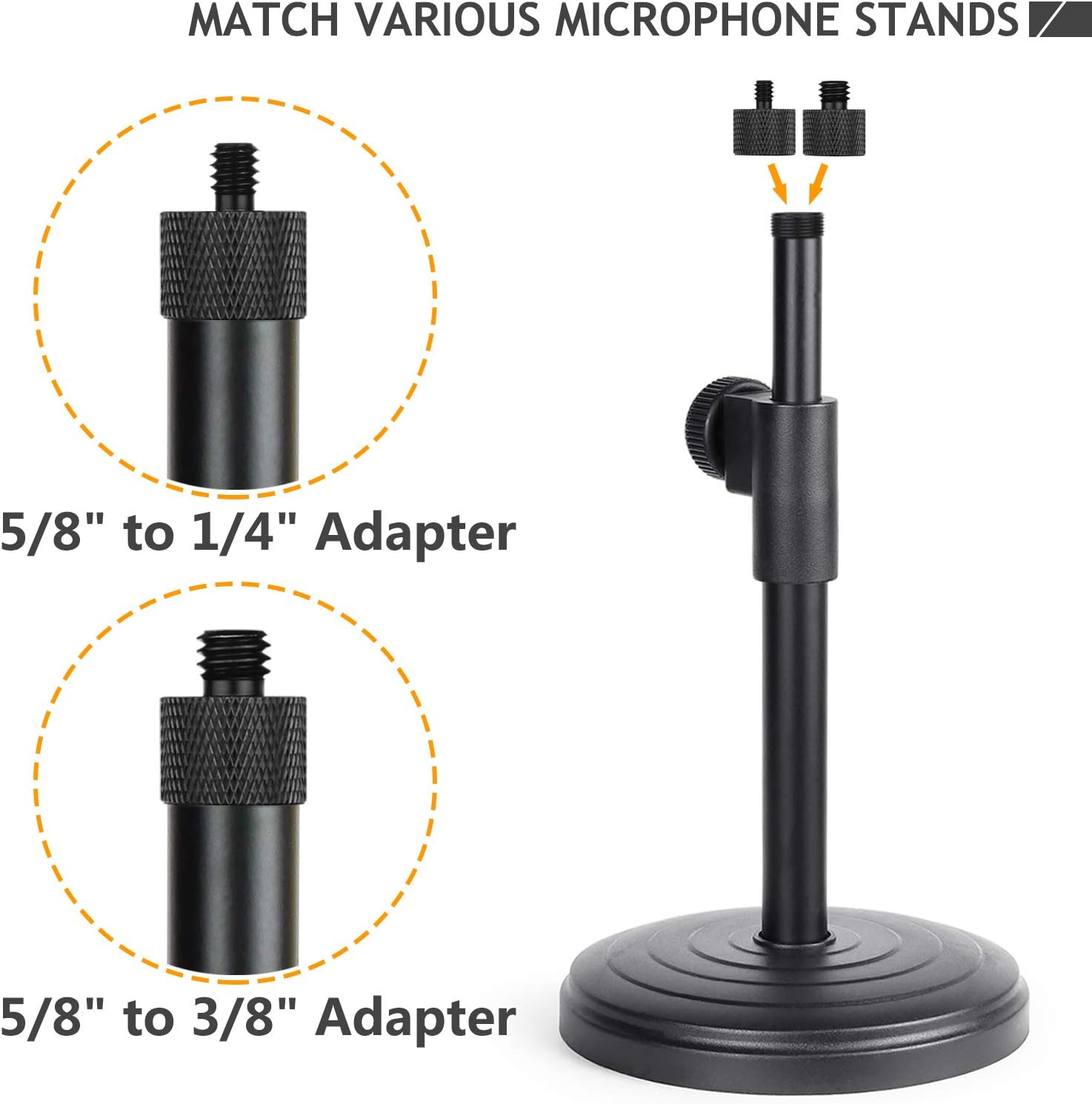 Mic Screw Adapter Thread 5/8 to 1/4 Adapter and 5/8 to 3/8 Adapter Set for Microphone Stand to Tripod and Camera Adapter image number 1