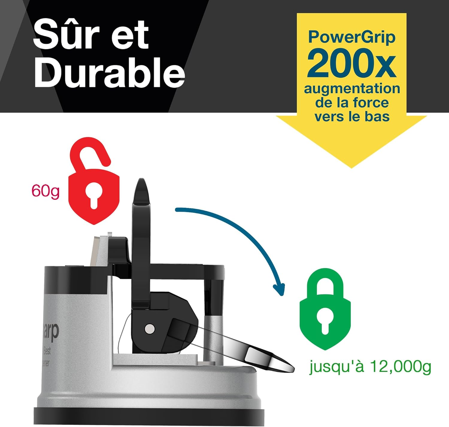 Anysharp Knife Sharpener, Hands-Free Safety, Powergrip Suction, Safely Sharpens All Kitchen Knives, Ideal for Hardened Steel & Serrated, World'S Best, Compact, One Size, Silver - Brick Red image number 3