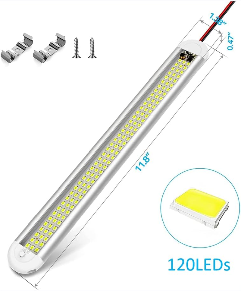 12V/24V LED Interior Light Bar, 120 Leds 1200LM 8W DC 12V Led Light Bar, LED Strip Lights with On/Off Switch for Enclosed Trailer Truck RV Car Lorry Camper Boat Caravan Motorhome Home Cabinet（2Pack）