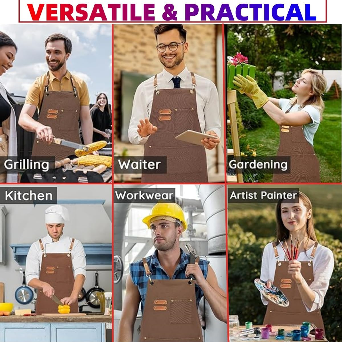 KLHCDUO Thickened Canvas Apron, Adjustable Chef'S Apron with 3 Pockets, for Men and Women, Carpentry, Paint Work Aprons, Apron Overalls, Coffee Shop Workers Dressing up Hair Salons image number 3