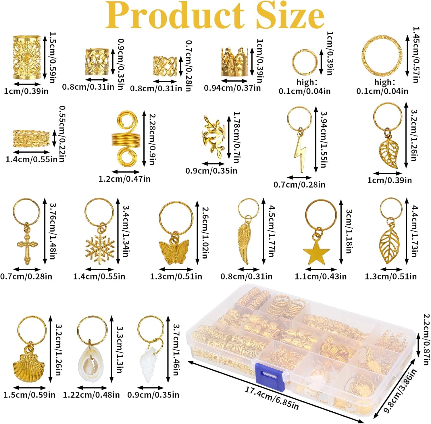 Pack of 362 Gold Hair Accessories, 20 Designs Dreadlocks Jewellery Rings, Adjustable Golden Hair Accessories for Braids with Hair Rings, Hair Spiral Clips, Charms, Ideal for DIY, Festival, Braiding image number 3