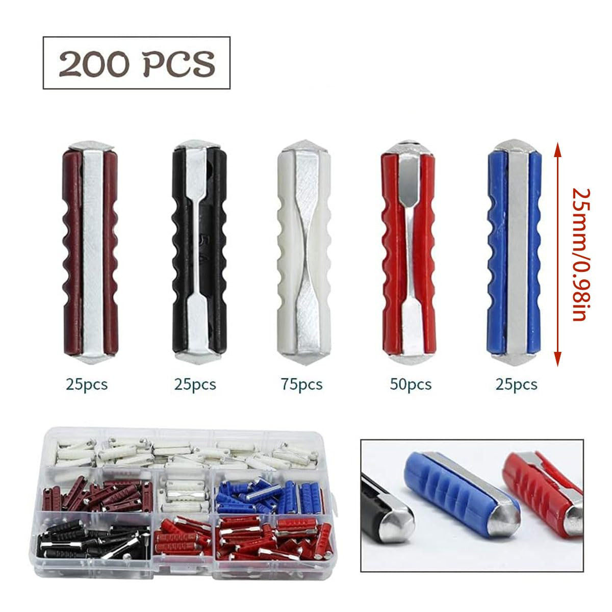 AIMALL 200-Piece Auto Torpedo Fuse Set, Boxed Eastern European Fuse Combination, 25Mm Length image number 5