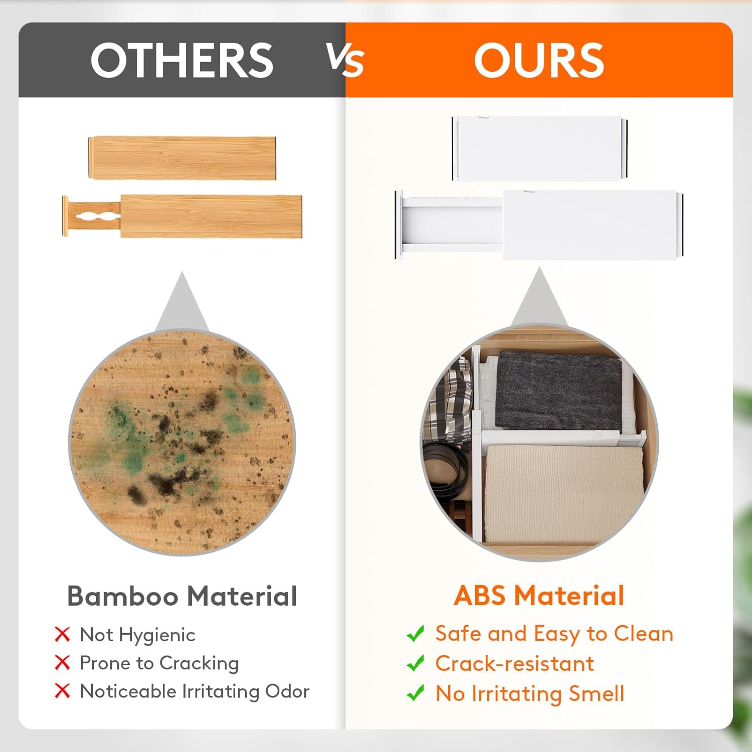 Lifewit 5 Pack Drawer Dividers Plastic 5" High, 13.5-22" Adjustable Drawer Organizers for Clothes, Expandable Dresser Separators in Bedroom/Bathroom/Kitchen/Fridge/Office Organization and Storage image number 5