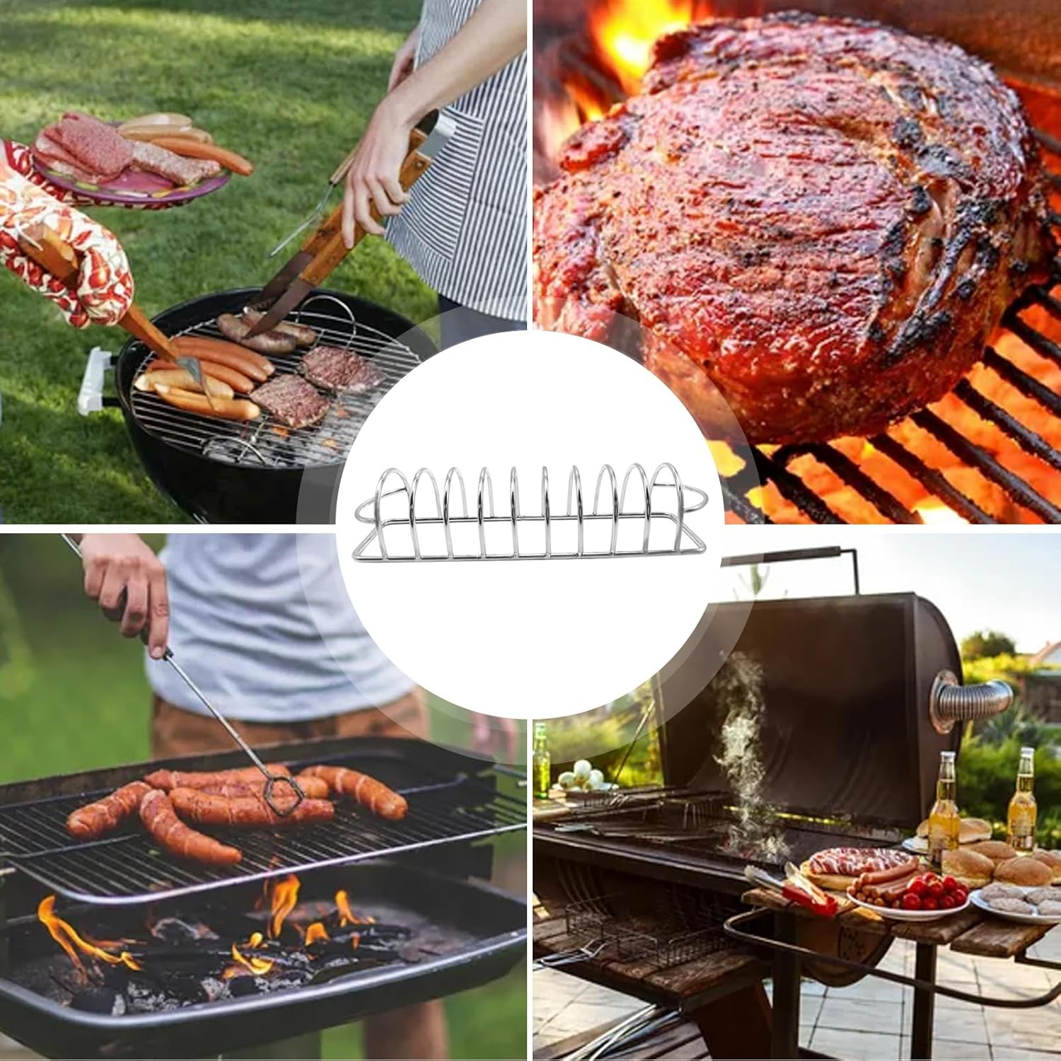Non-Stick Rib Rack Pork for Smoker - Gas Smoker or Charcoal Grill, Holds up to 5 Baby Back Ribs, Roasting and Rib Holder Stainless Steel - Official Accessory, Compatible with Ninja image number 6