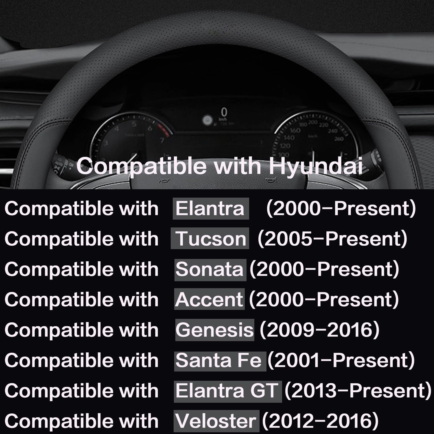 Car Steering Wheel Cover Compatible with Hyundai Elantra Tucson Sonata Santa Fe Elantra GT 14.5-15 Inches, Ultra-Thin Design Premium Nappa Leather (Black-A) - Black And Red-B image number 5