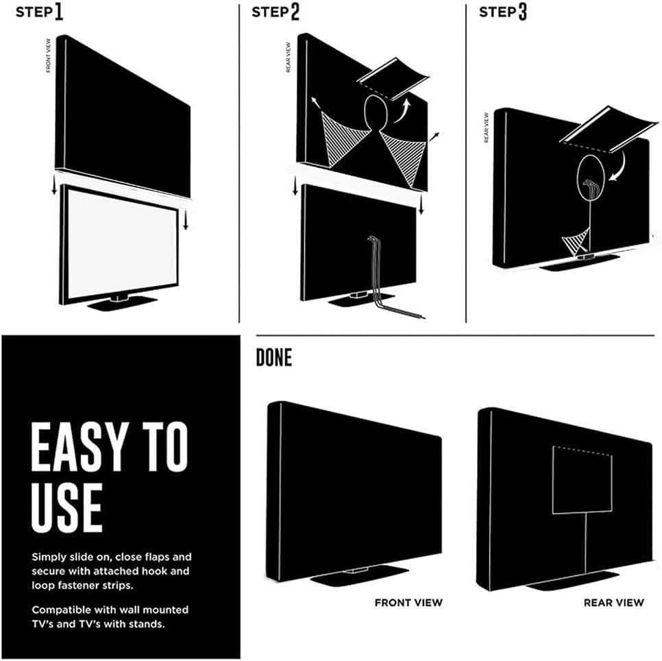 Waterproof Outdoor TV Covers for 55 to 58 Inches outside TV, 600D Thick Fabric TV Screen Protector Cover with Remote Control Pocket - Size 55''W X 35''H X 5.5''D image number 5