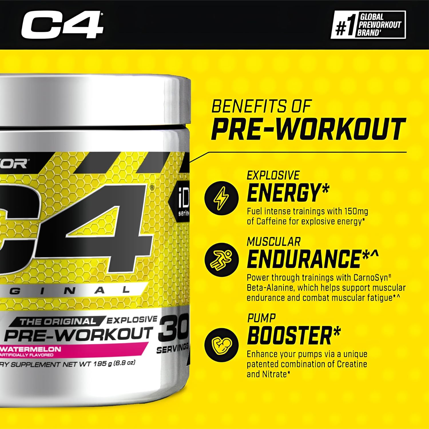 Cellucor C4 ID Original Preworkout 30 Serves Watermelon 195 Grams image number 3