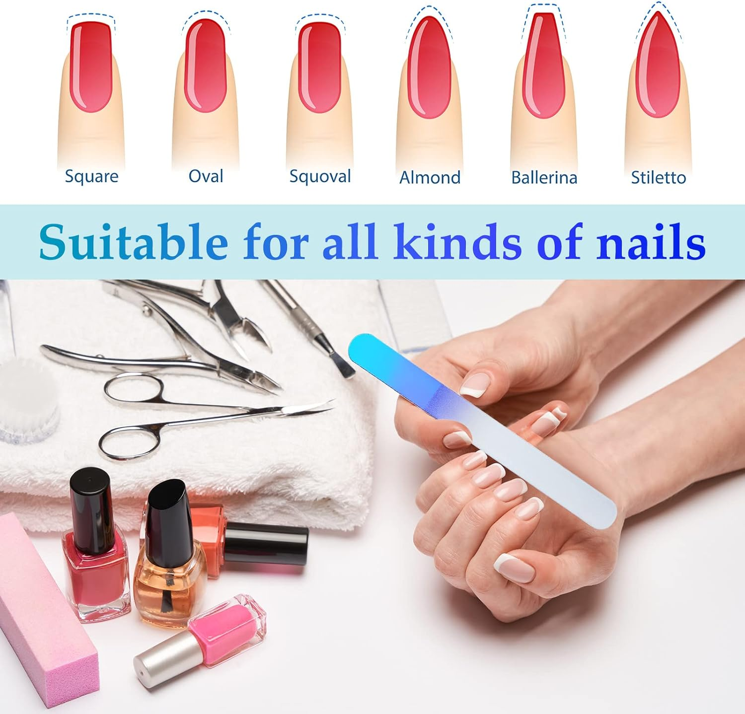 4 Pcs Glass Nail File Set Nail Files and Cuticle Pusher Double Sided Crystal Fingernail Buffers for Women Natural Fingernail Manicure Pedicure Toenail Buffer Cuticle Trimmer image number 4