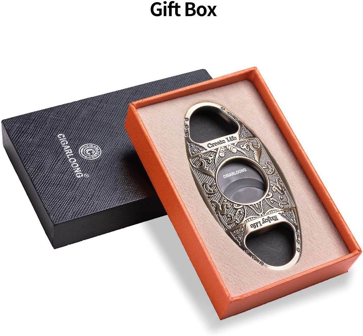 CIGARLOONG Cigar Cutter Sliver Stainless Steel Engraving Patterns Double Cut Blade Guillotine image number 2