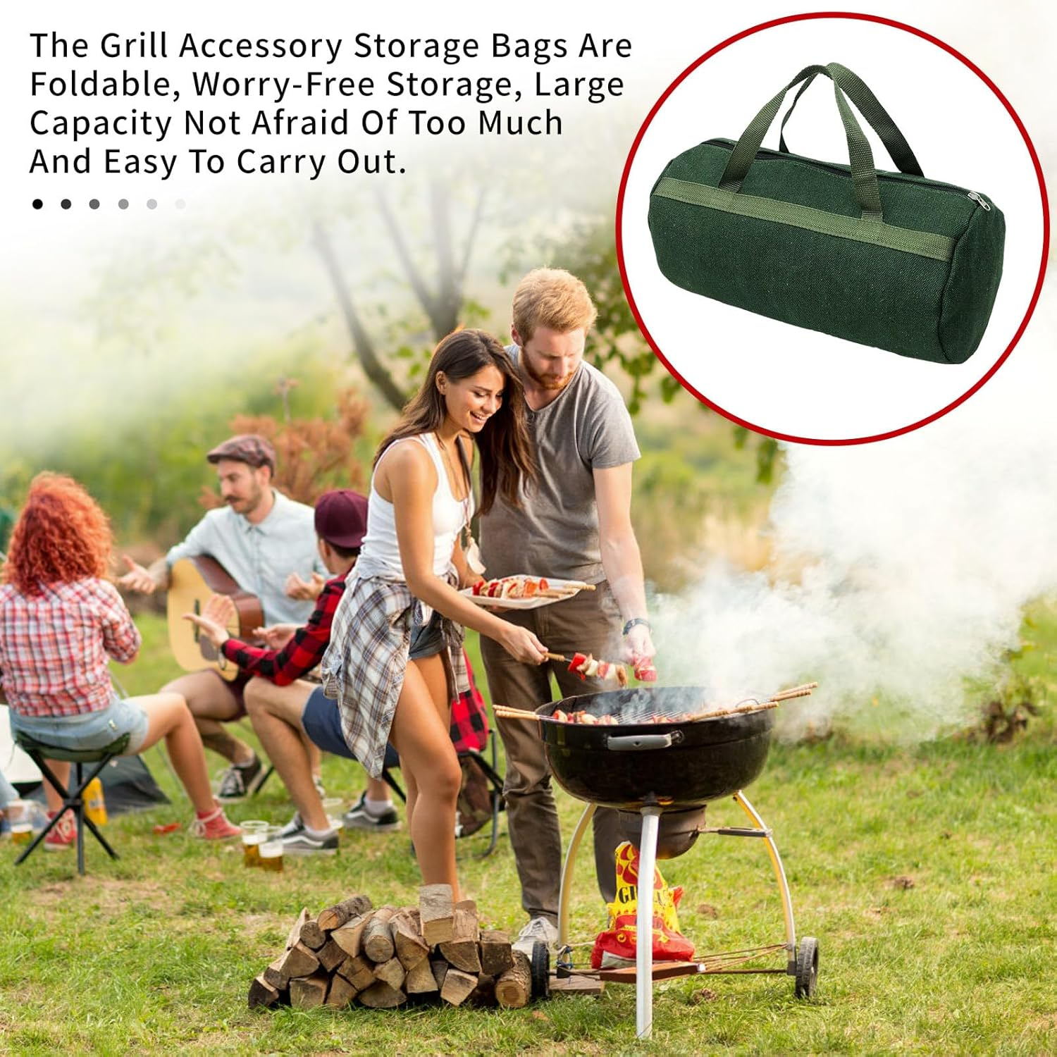 Grill Accessory Storage Bag, 24" Extra Thick Canvas Grill Utensil Storage Bag, Double Zipper Grill Tool Storage Bag, BBQ Tool Storage Bag Carry Bag for Camping Hiking Barbecue image number 1