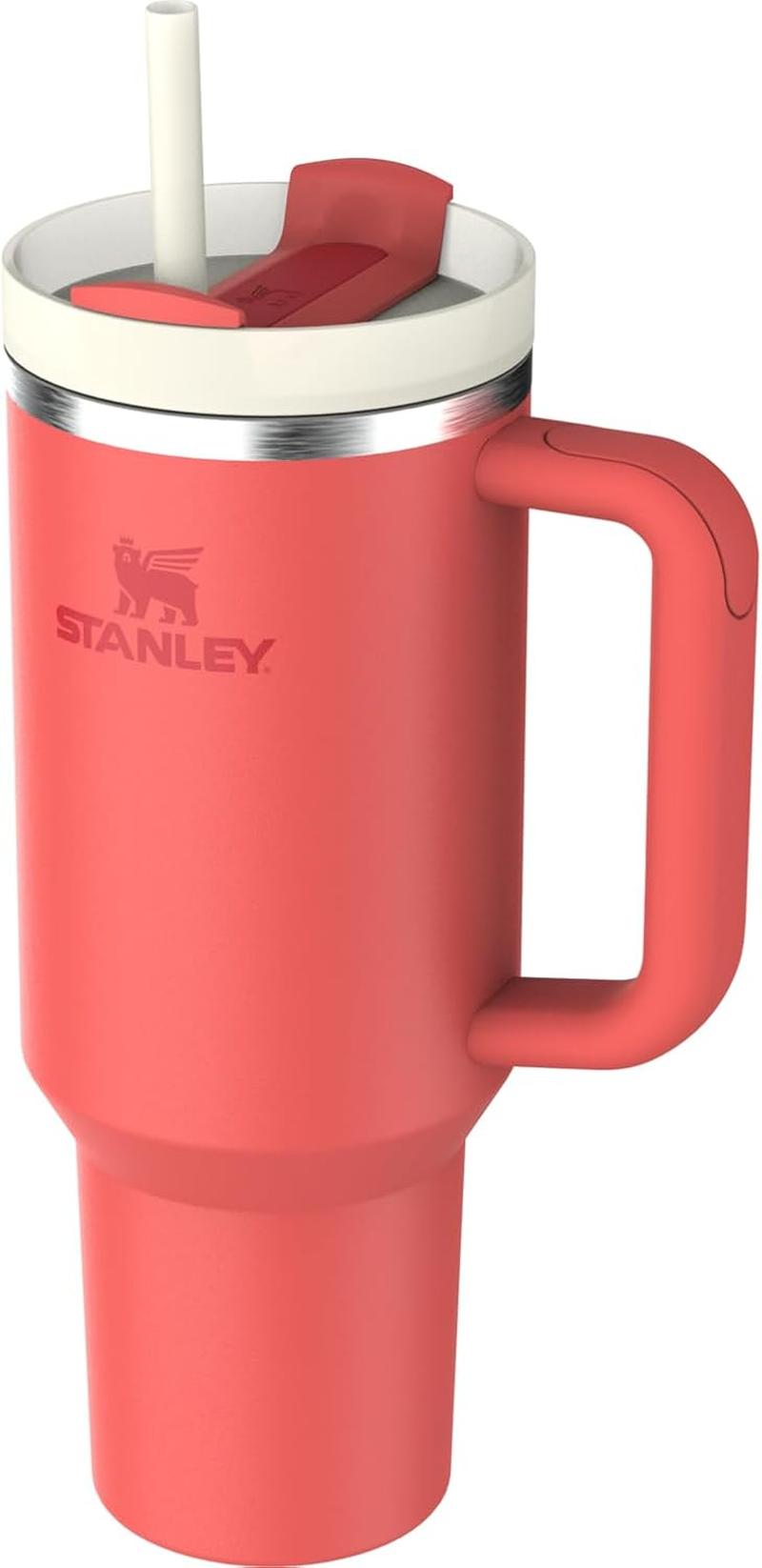 Stanley Quencher H2.0 Tumbler with Handle and Straw 40 Oz | Flowstate 3-Position Lid | Cup Holder Compatible for Travel | Insulated Stainless Steel Cup | Bpa-Free | Hot Coral