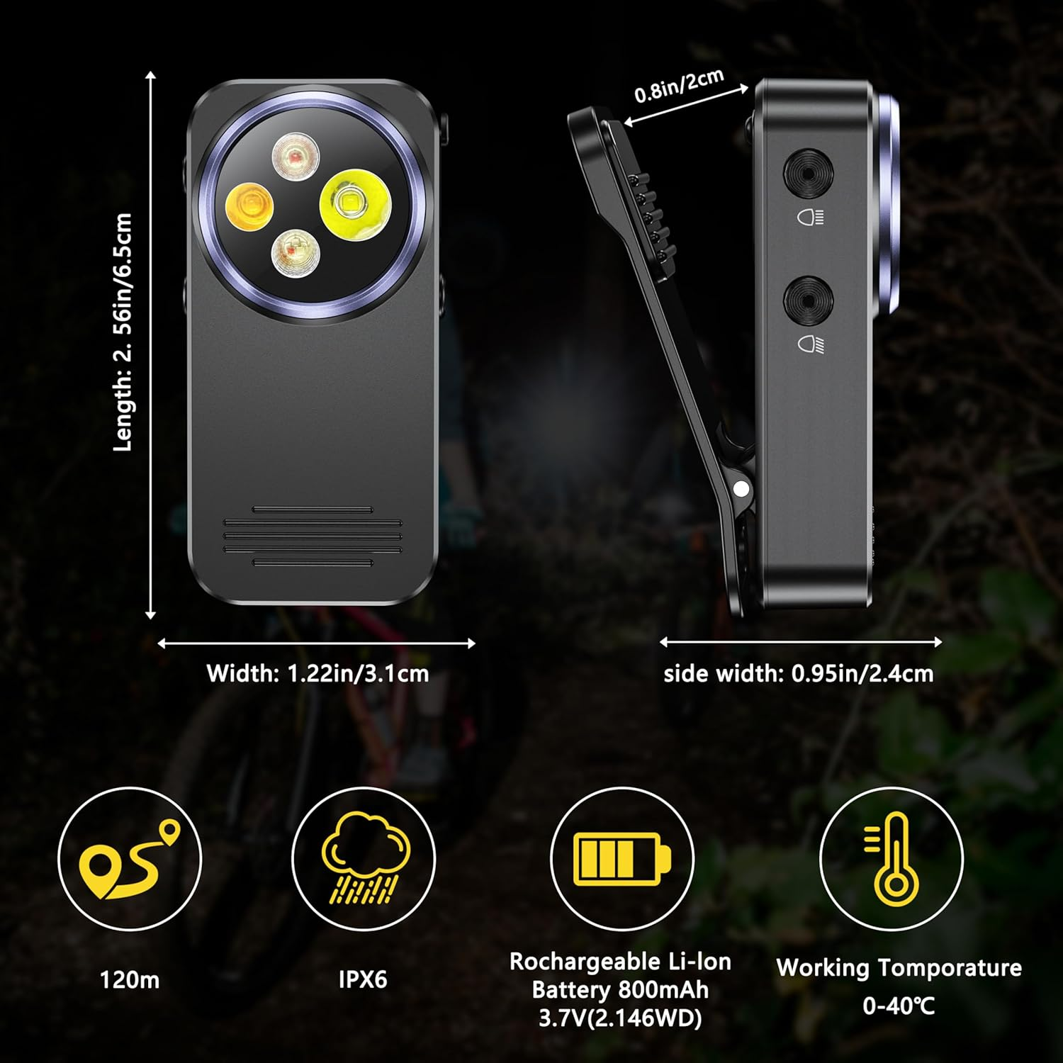 EDC Clip-On Torch 600 Lumens: 120 Meters Flashlight with Four Lighting Solutions, Rechargeable Torch, LED Light with Spring Clip Magnetic Base for Fishing, Camping & Hiking(Black) image number 4