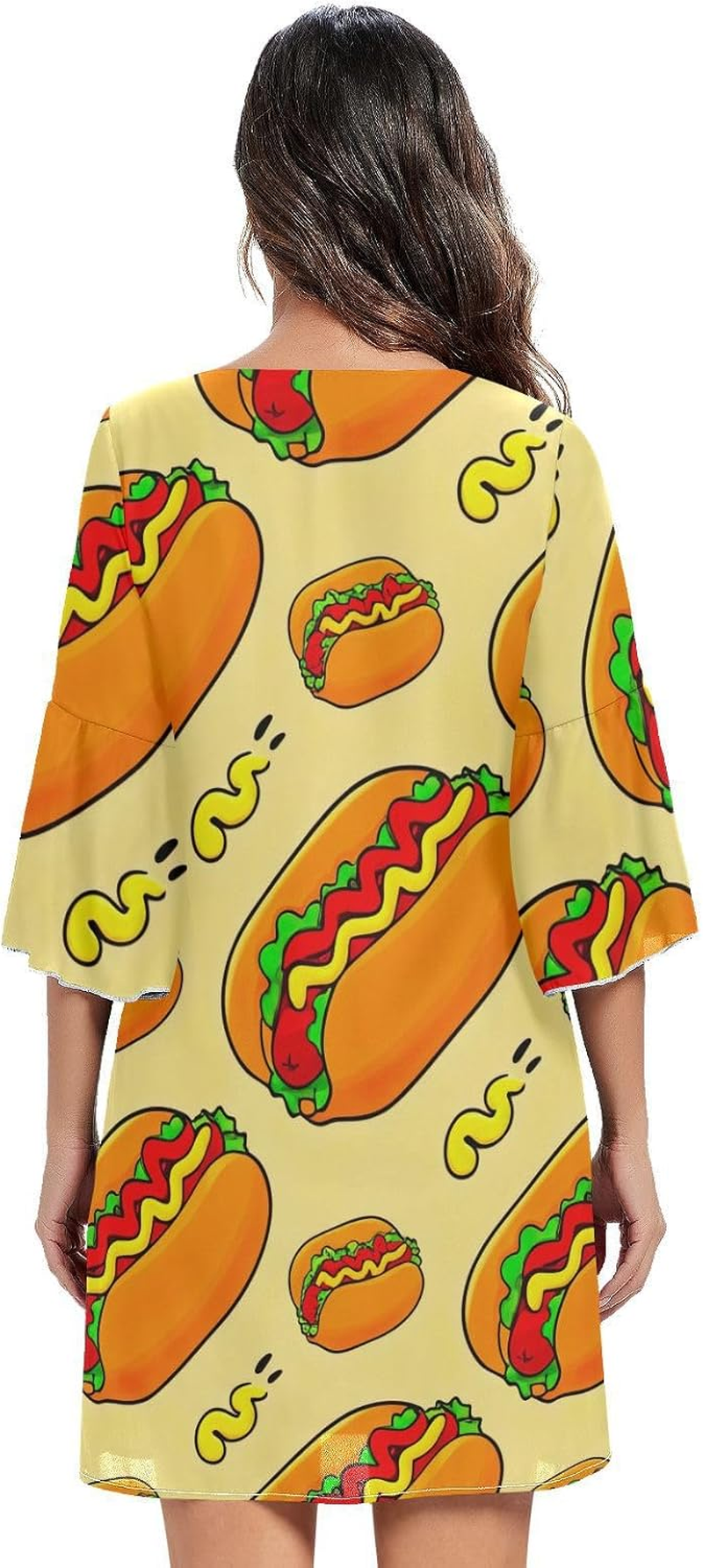 Cartoon Hot Dogs Ladies Chiffon Dress Printed Line Maternity Dress S-XXL