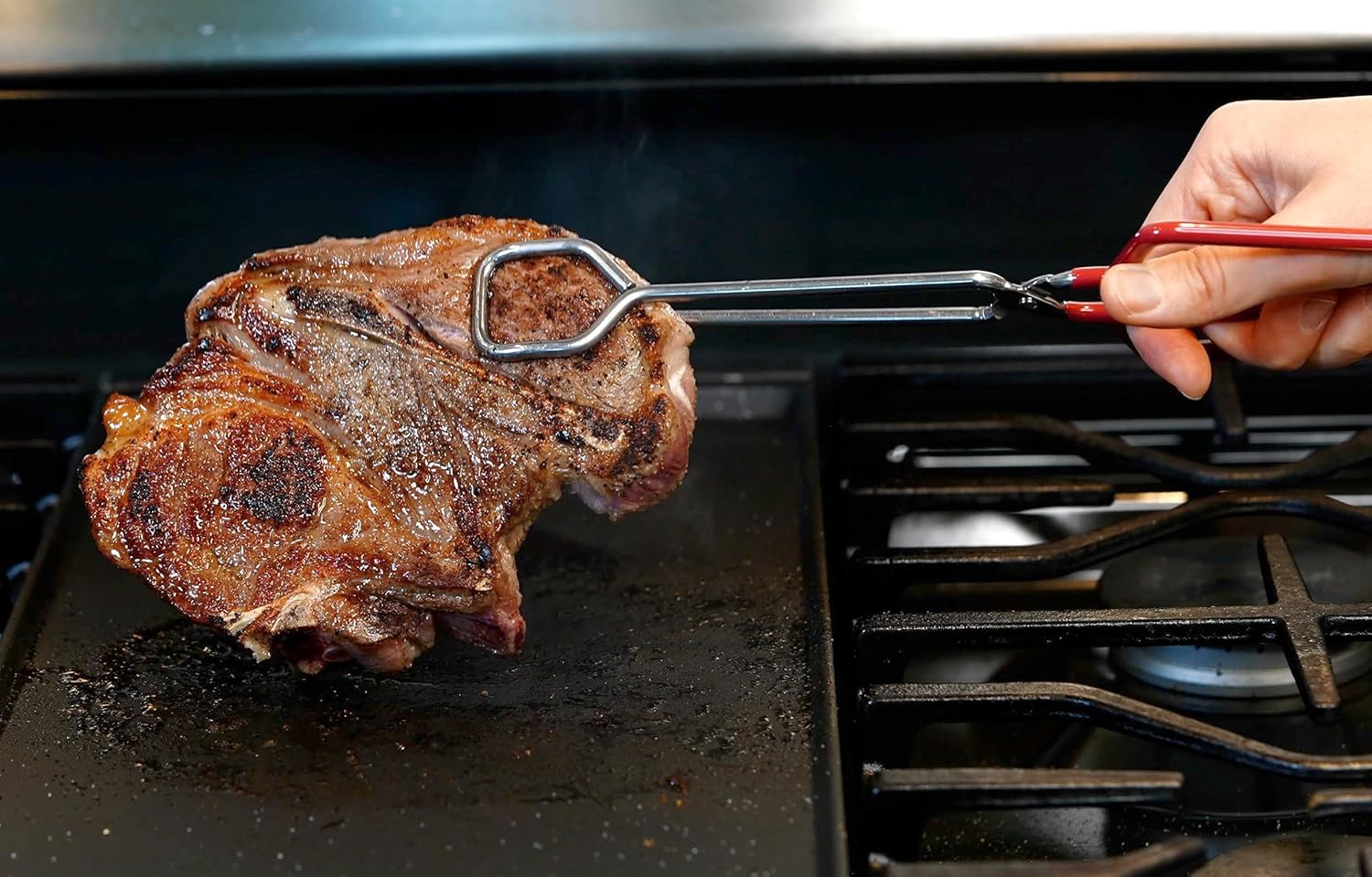 Hiash Stainless Steel Kitchen Tongs Heavy Duty Cooking Tongs Good Grips 10-Inch Scissors Tongs with Comfortable Red Handle for Cooking Barbecue image number 4