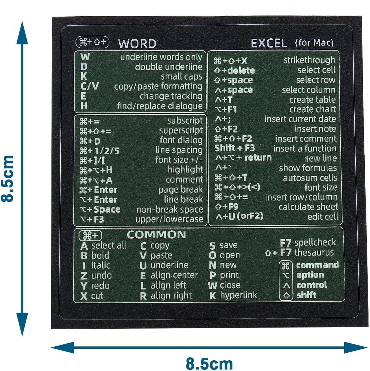 Ecsing 2 Sets Quick Reference Keyboard Shortcut Stickers M-A-C OS (M/Intel) & Word/Excel (For M-A-C) Waterproof Vinyl Decals for Laptop Computer Desktop Keyboards image number 6