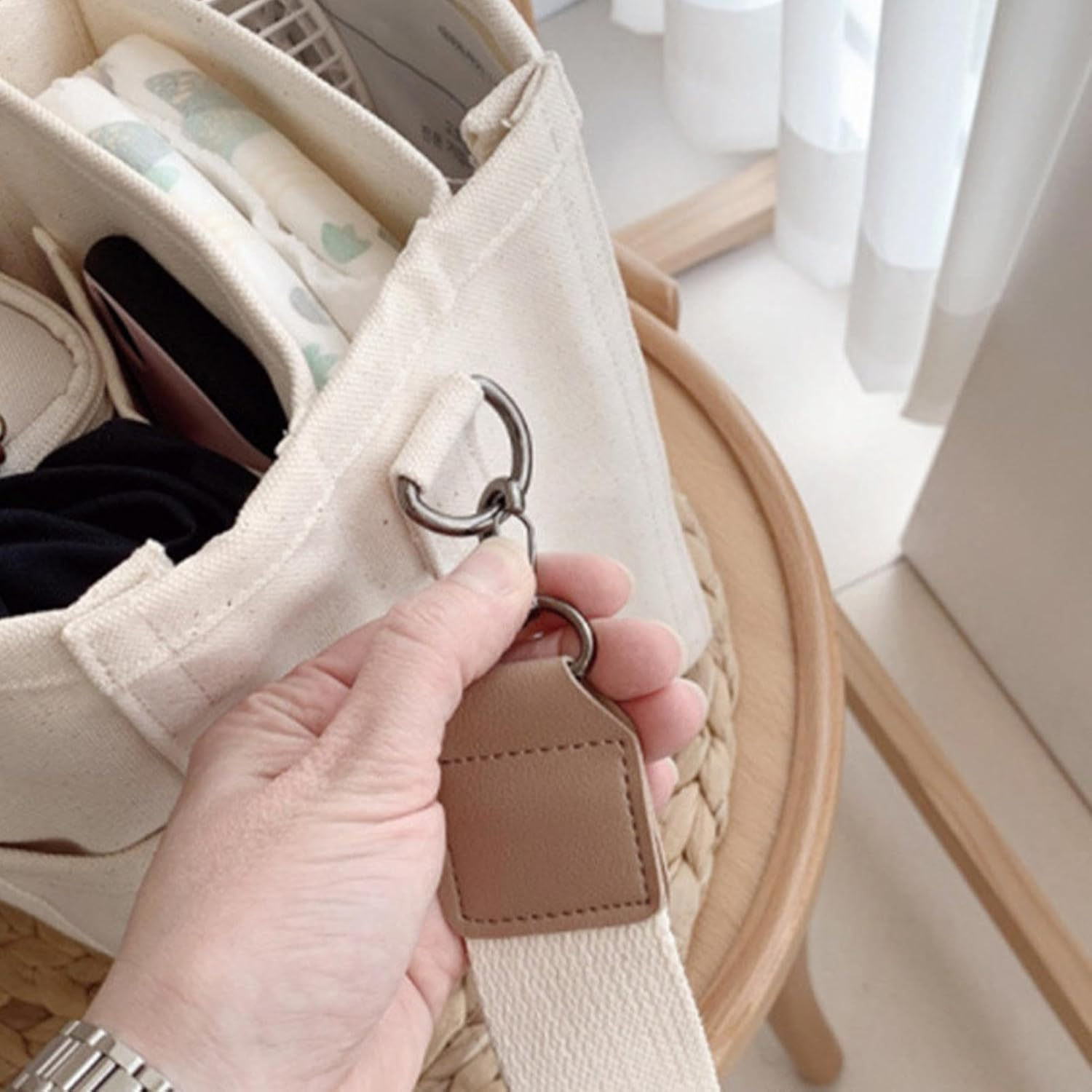 Diaper Tote Bag, Shoulder Bucket Bag, Portable Baby Travel Bag Handbags, Multifunctional Tote Bag, Canvas Baby Travel Bag Handbags, Detachable Tote Bag Nappy Bag with Adjustable Shoulder Strap For image number 3