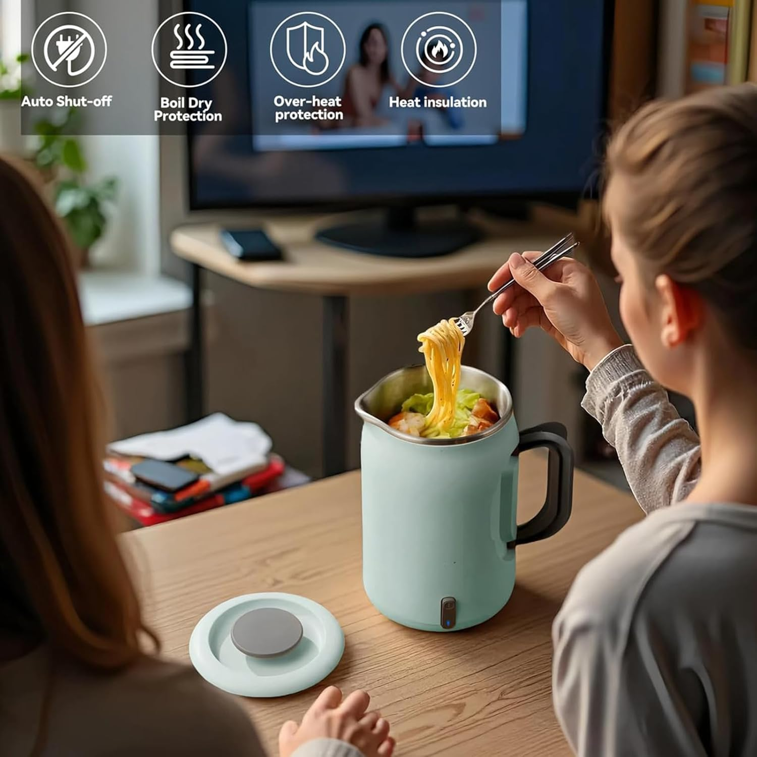 Enliansgo Travel Electric Kettle Portable Mini Kettle, Small Hot Water Boiler, 304 Stainless Steel, Fast Boiling Water with Auto Shut-Off and Boil Dry Protection, 400W (Green, 600ML) image number 3