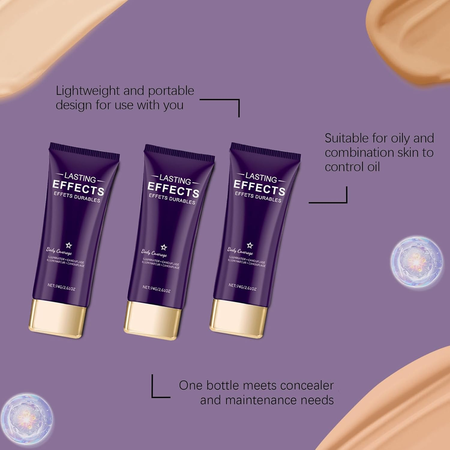 Body Coverage Perfector, All over Complexion Perfector, Tattoo Cover up Cream, Long-Lasting Lightweight Body Foundation, Waterproof Sweatproof Face Concealer, Even Skin Tone (2Pcs Natural)