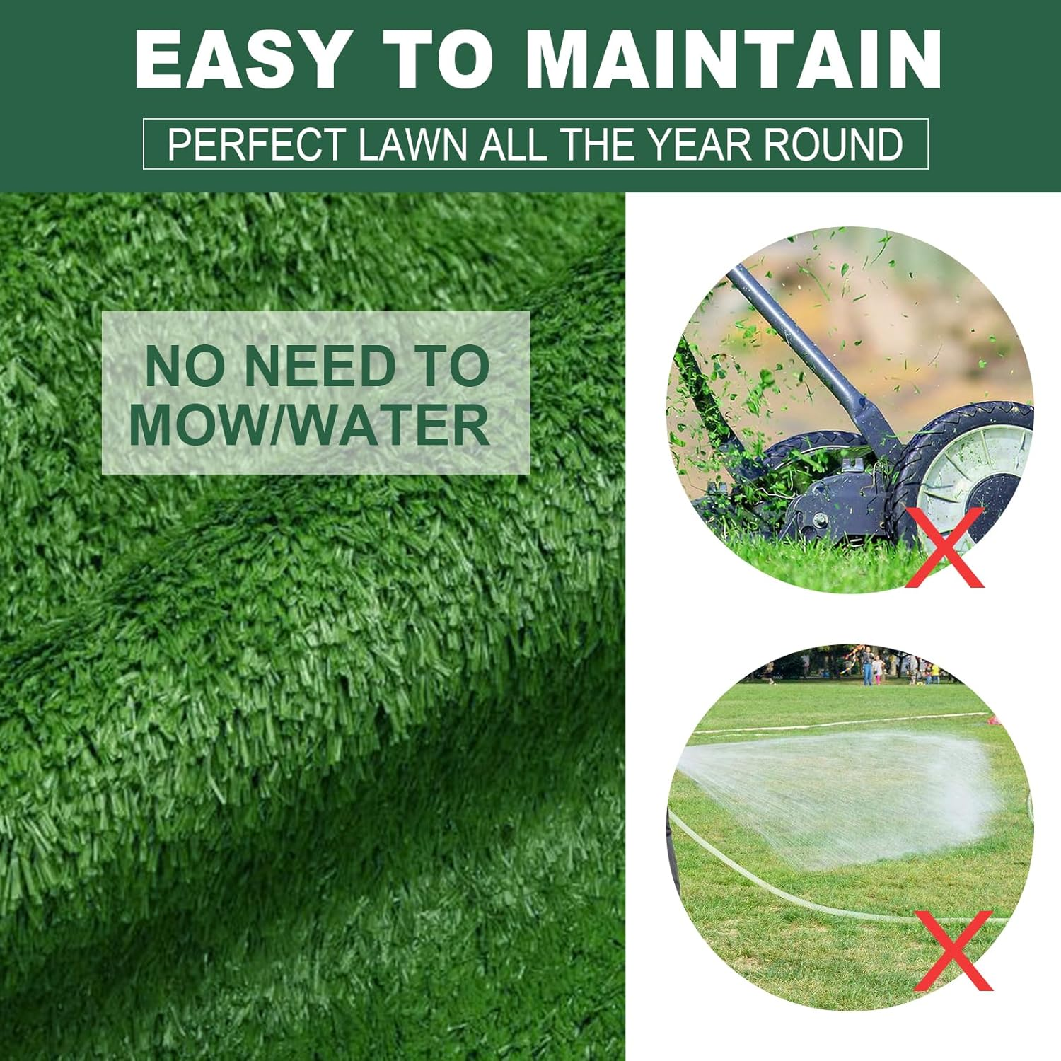 MSKIRA Artificial Turf Rug Synthetic Turf Artificial Grass 15Mm 2X5M/10SQM Green Plastic Fake Grass Plant Lawn Flooring Outdoor for Garden, Lawn, Patio, Playground ((W X L):2M X 5M(10Sqm)) image number 2