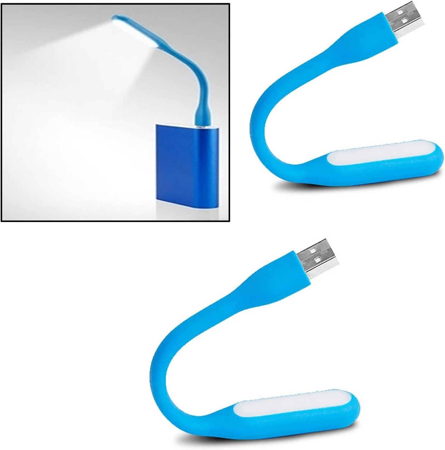 Soseelnee Flexible Mini Light, Portable USB LED Reading Night Lamp for PC, Laptop, Laptop, Power Bank, 2 Pack (Black)