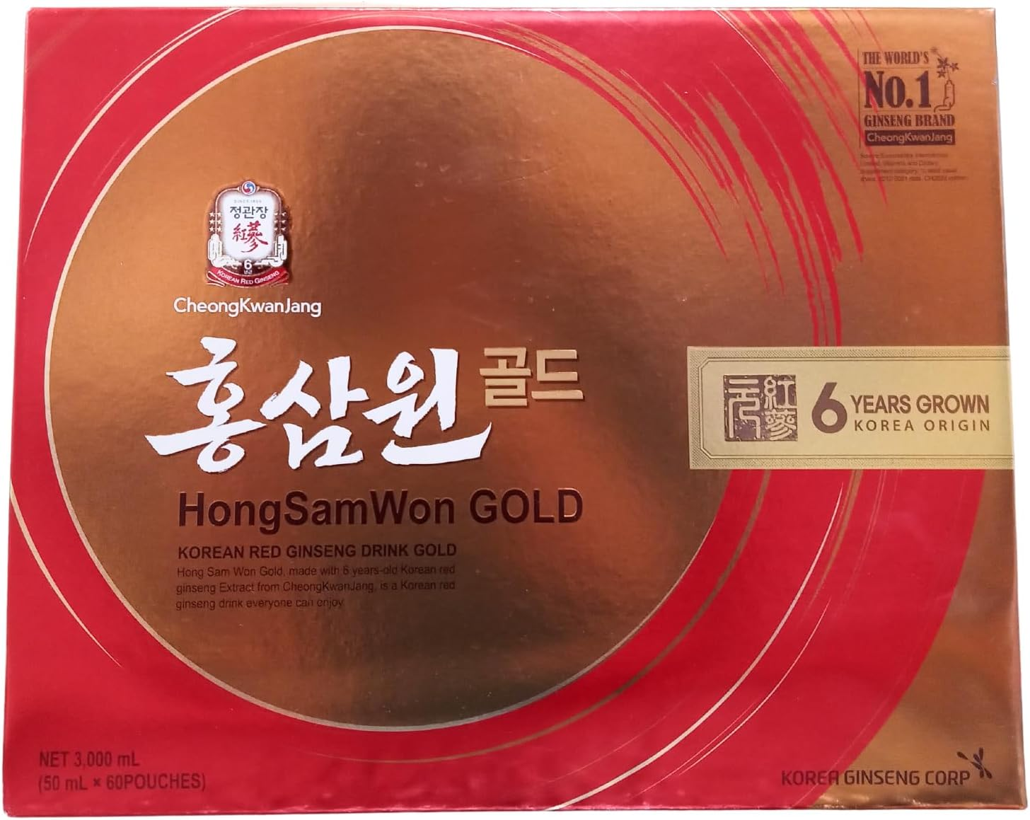 Korean Red Ginseng Hongsamwon Pouch Gold - 6 Year Grown Panax Ginseng Extract with Dates, Ginger, Cinnamon, and Goji Berries - Enhances Immune Function, Vitamins and Minerals - 50Ml X 60 Pouches image number 4
