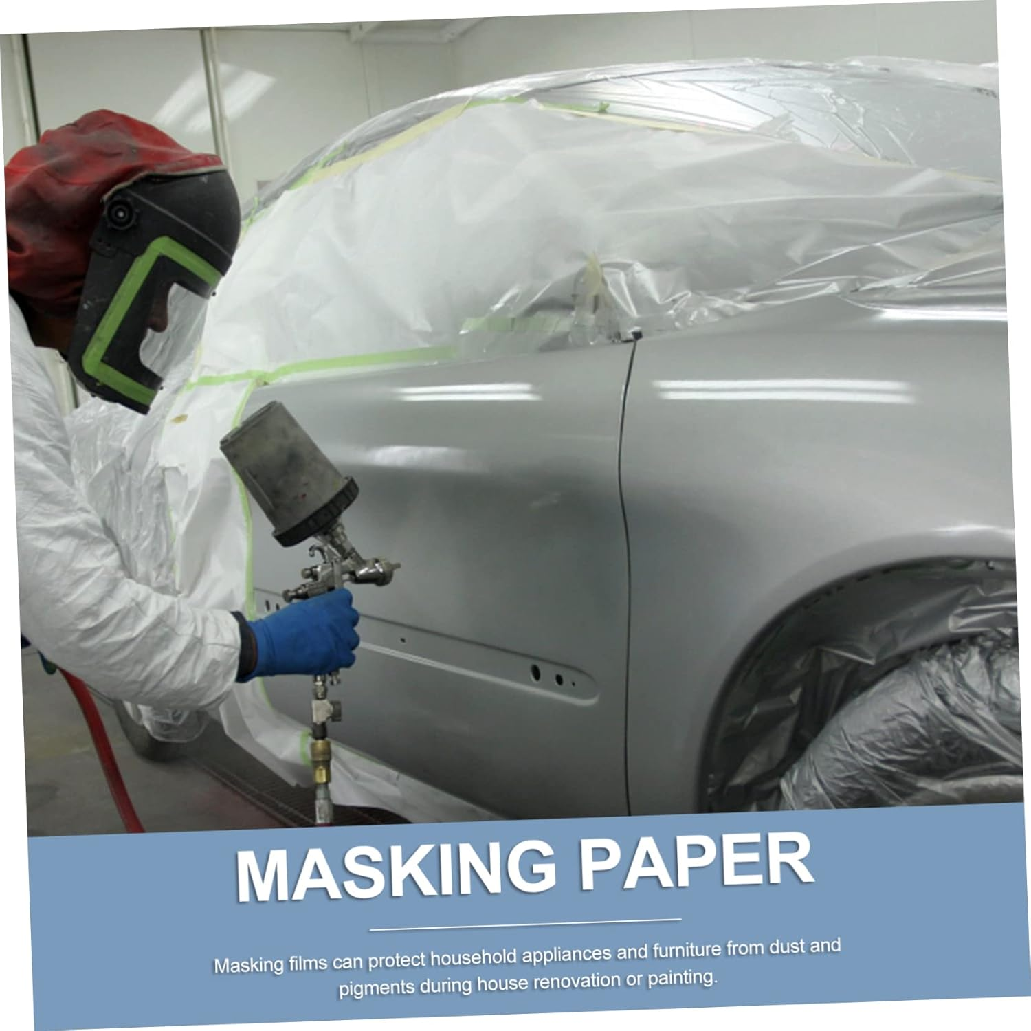 Outanaya 3Rolls Masking Paper for Auto Painting Meters Each for Automotive and Furniture Renovation Easy to Use Protective Film Adhesive Edge Suitable for Skirting Boards and Window Frames image number 5