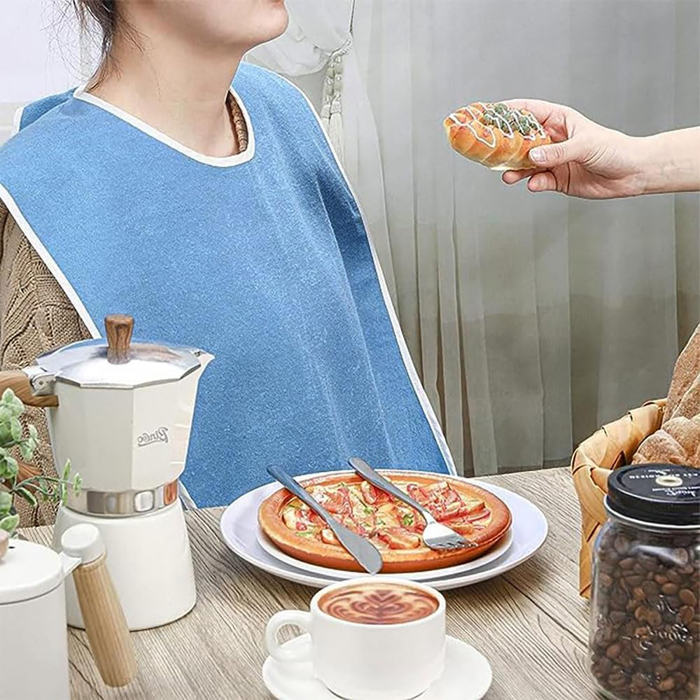 3 Pack Unisex Adult Bibs, Terry Bib Clothing Protectors, Washable Reusable Large Terry Cloth, Waterproof Bib for Eating Women/Men/Elderly image number 5