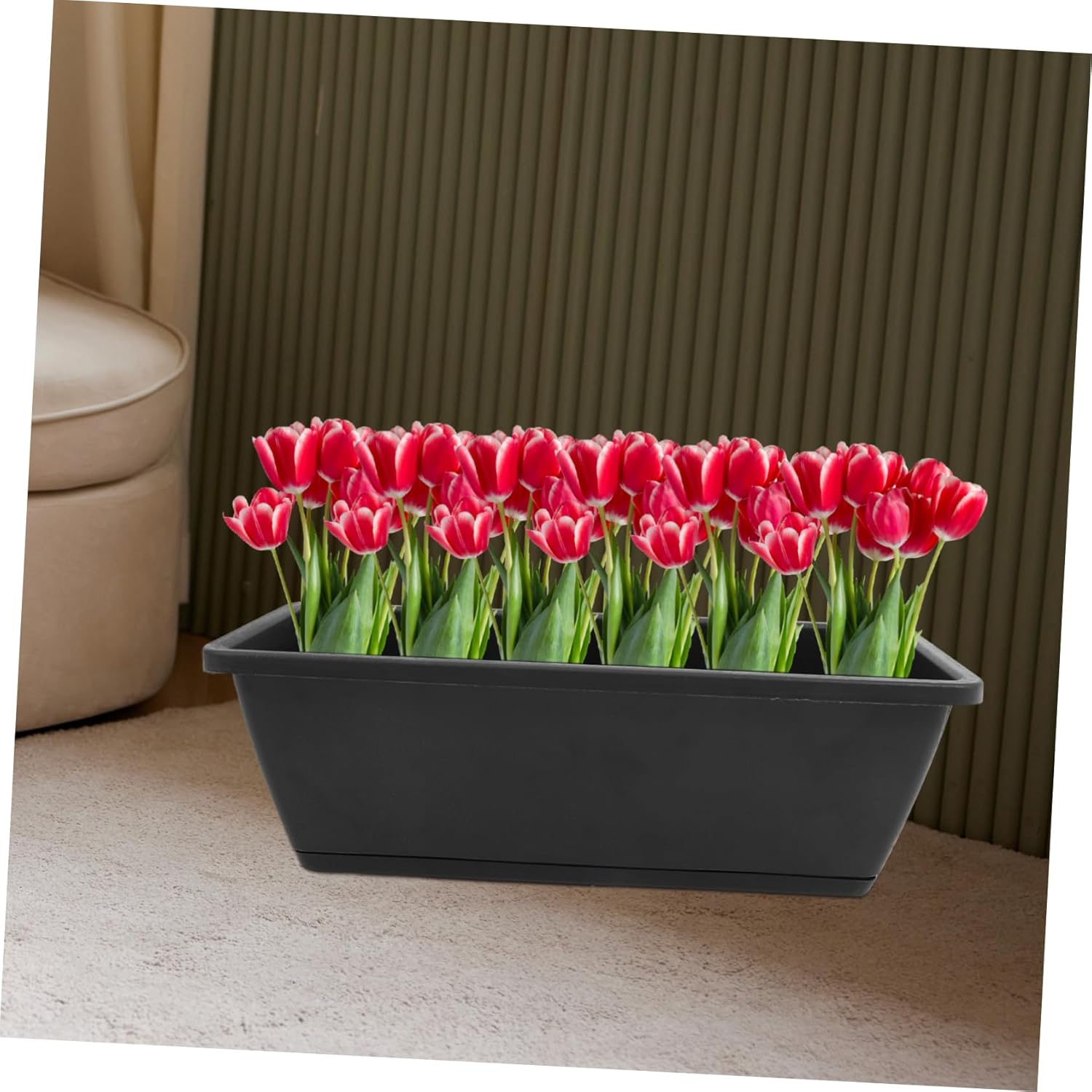 MERRYHAPY 6Pcs Rectangular Plastic Planters Drainage Trays Medium Balcony Flower Pots Outdoor Vegetable Growing Containers Gardening Supplies
