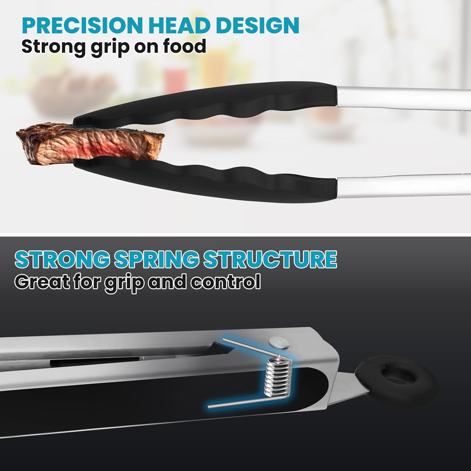 3 Pack Silicone Tongs for Cooking,Maywe Tanso 9 Inch Cooking Kitchen Tongs with Silicone Tips,Nonstick Stainless Steel Tongs for Steak Pie Pizza Pasta Spaghetti Salad BBQ Buffet image number 6