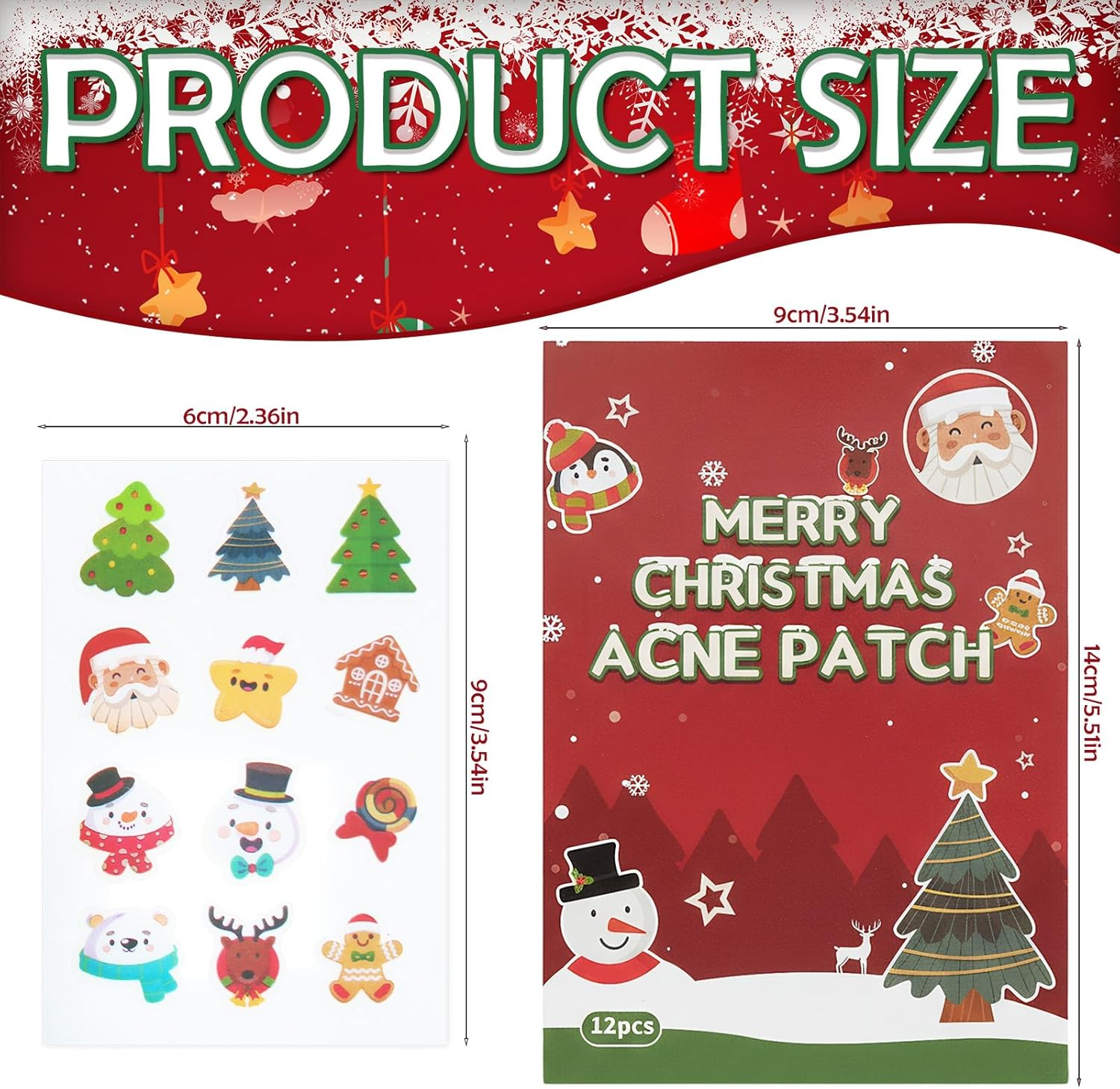 Pack of 12 Pimple Patches, Christmas Pimple Patches, anti Pimple Patches, Acne Patches, Day and Night Acne Patches, Waterproof, Breathable, Various Shapes image number 5