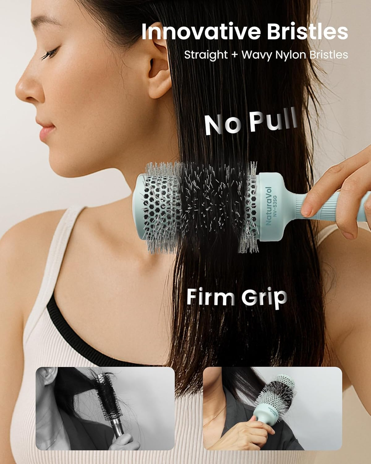 AIMIKE Naturavol round Brush for Blow Out, Large round Hair Brush with Nano Thermal Ceramic Tech, for Fine Hair-Friendly Blow Drying & Styling at Home, Maximum Volume Shine-2.1" Barrel, 3" W/Bristle image number 1